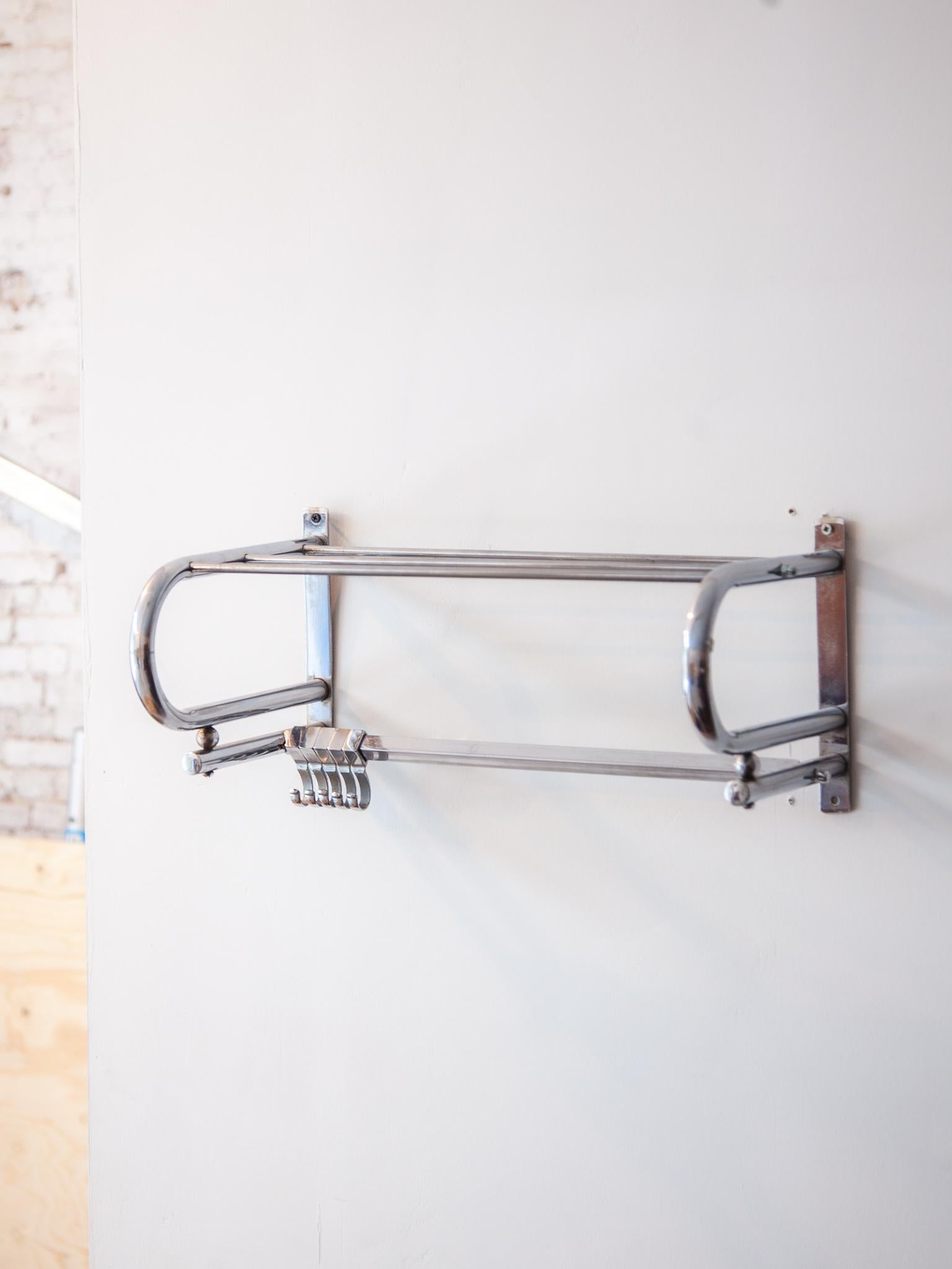 Metal Wall Hanging Coat Rack 1950s Chrome For Sale