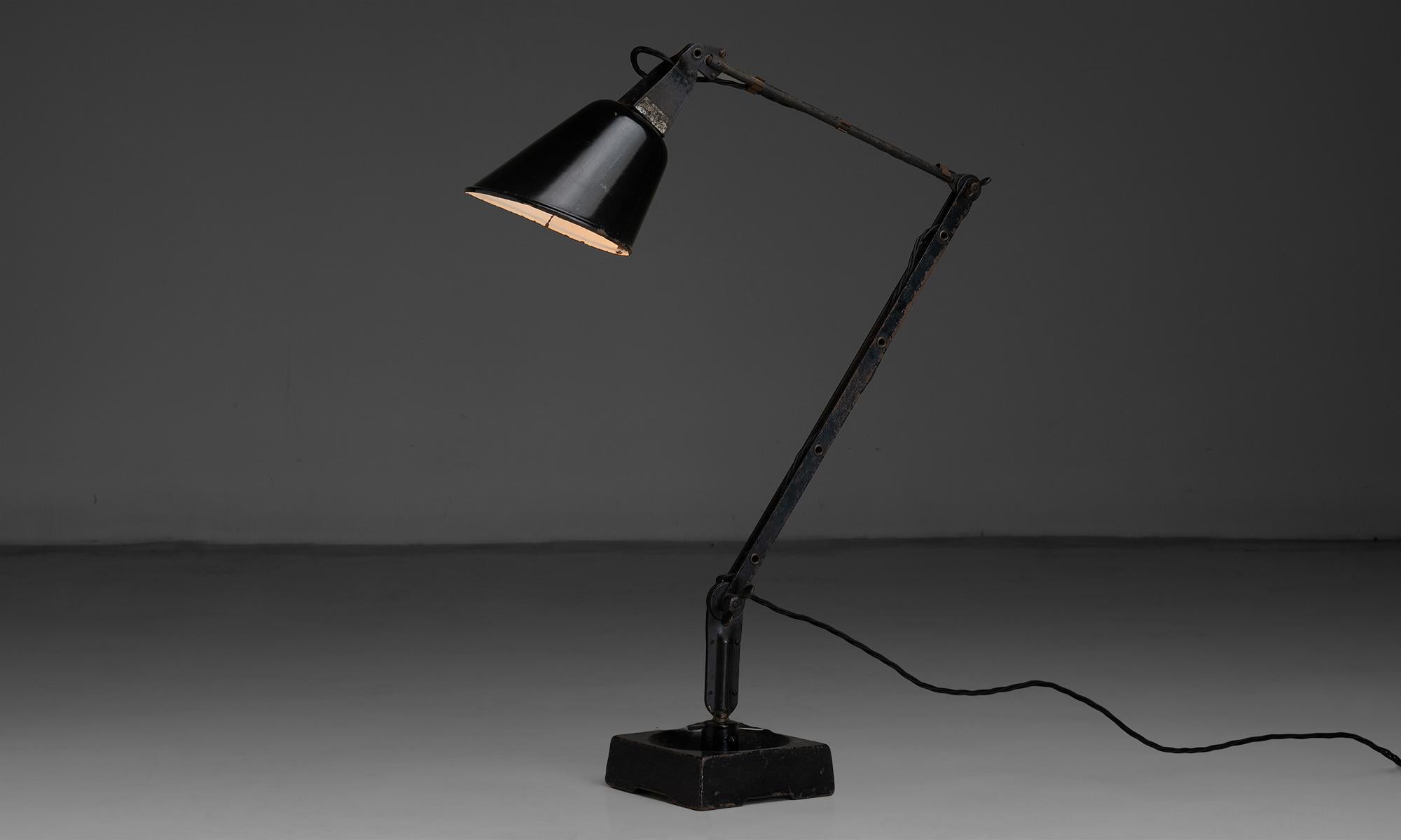 England, 1930
Black metal lamp in original paint.
7”w x 22”d x 30.5”h ( As Shown )
Ref. L5047
$ 1,800