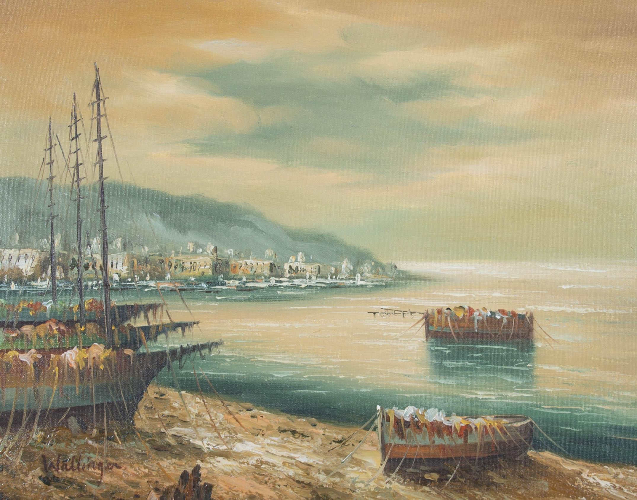 Wallinger - 20th Century Oil, Mediterranean Port Scene For Sale 1