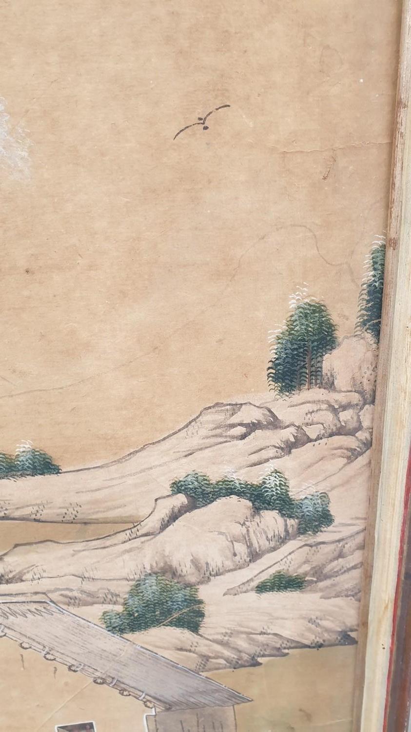 Chinoiseries Papier peint d'un paysage chinois animé, 19e siècle en vente