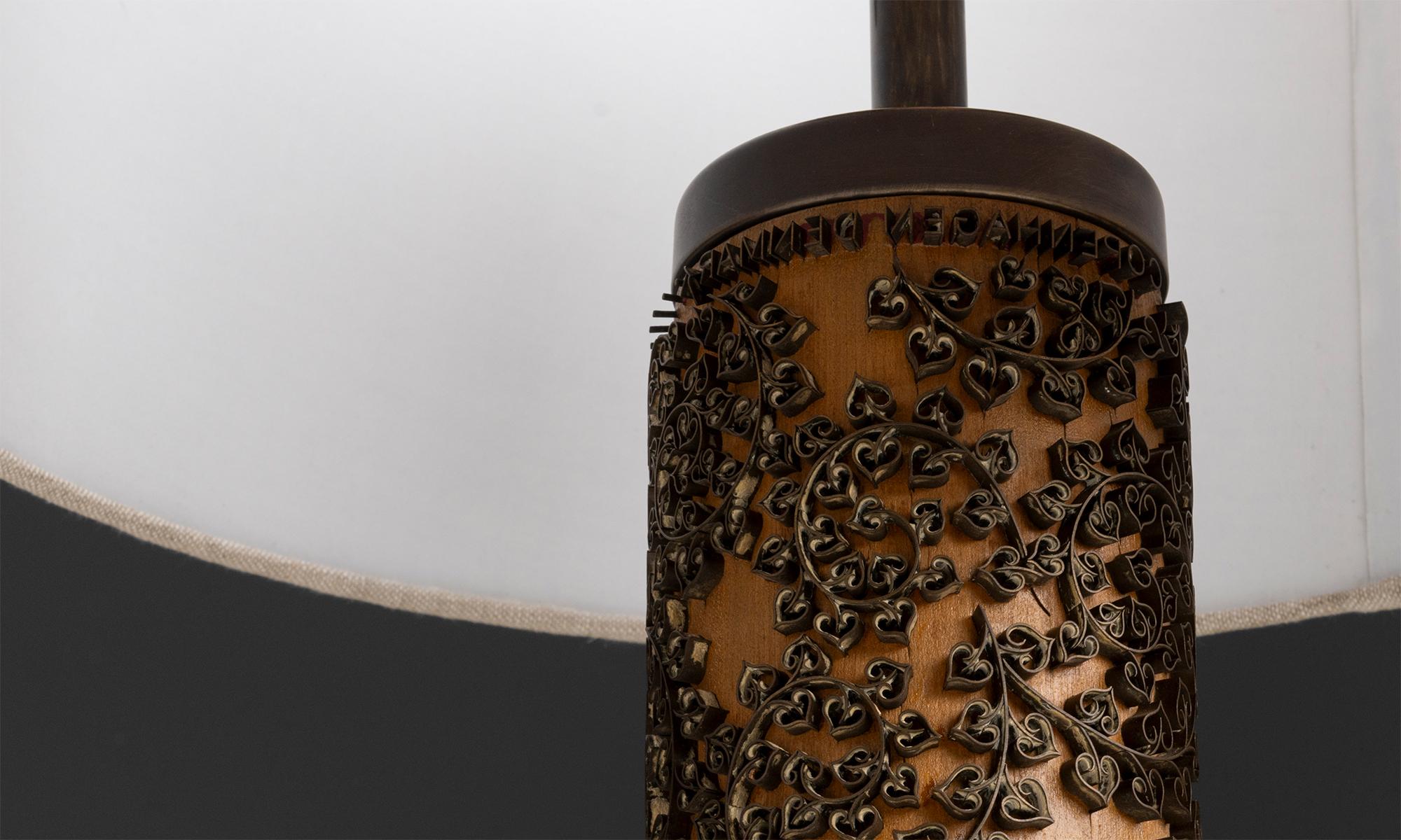 Brass Wallpaper Pattern Press Table Lamps, Denmark circa 1950 For Sale