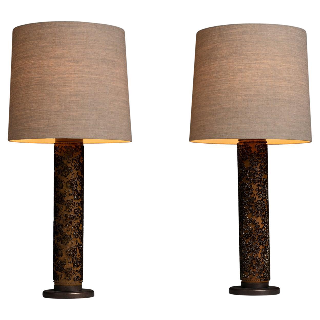 Wallpaper Pattern Press Table Lamps, Denmark circa 1950