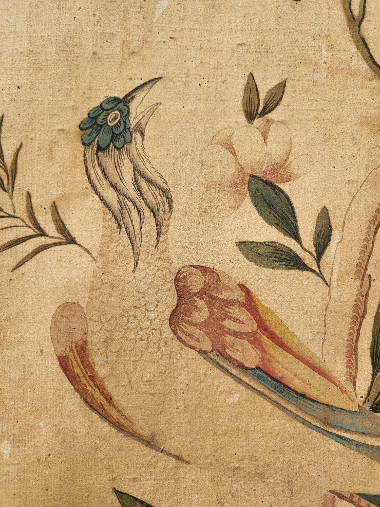 18th Century Wallpaper With Birds, Torino Or China, 18th/19th Century For Sale
