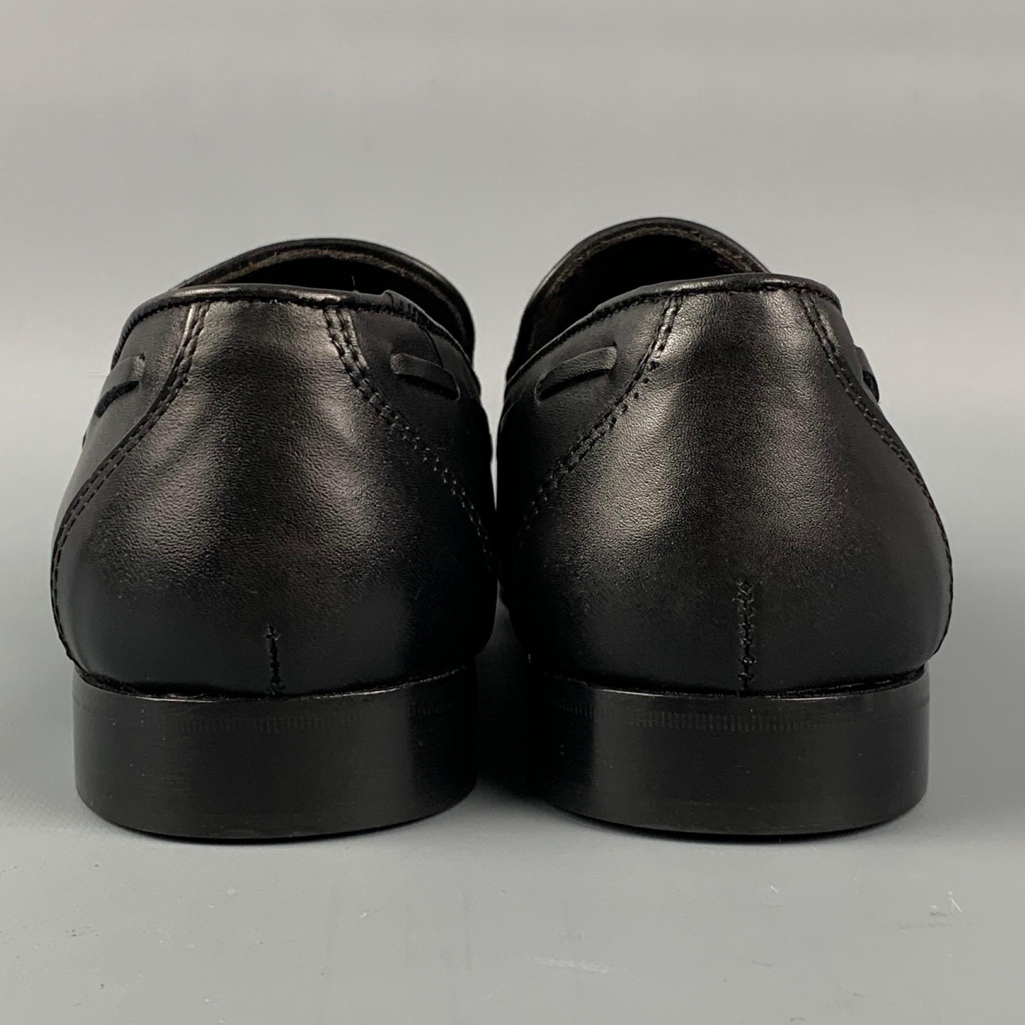 Men's WALL+WATER Size 7.5 Black Leather Slip On Tassel Loafers