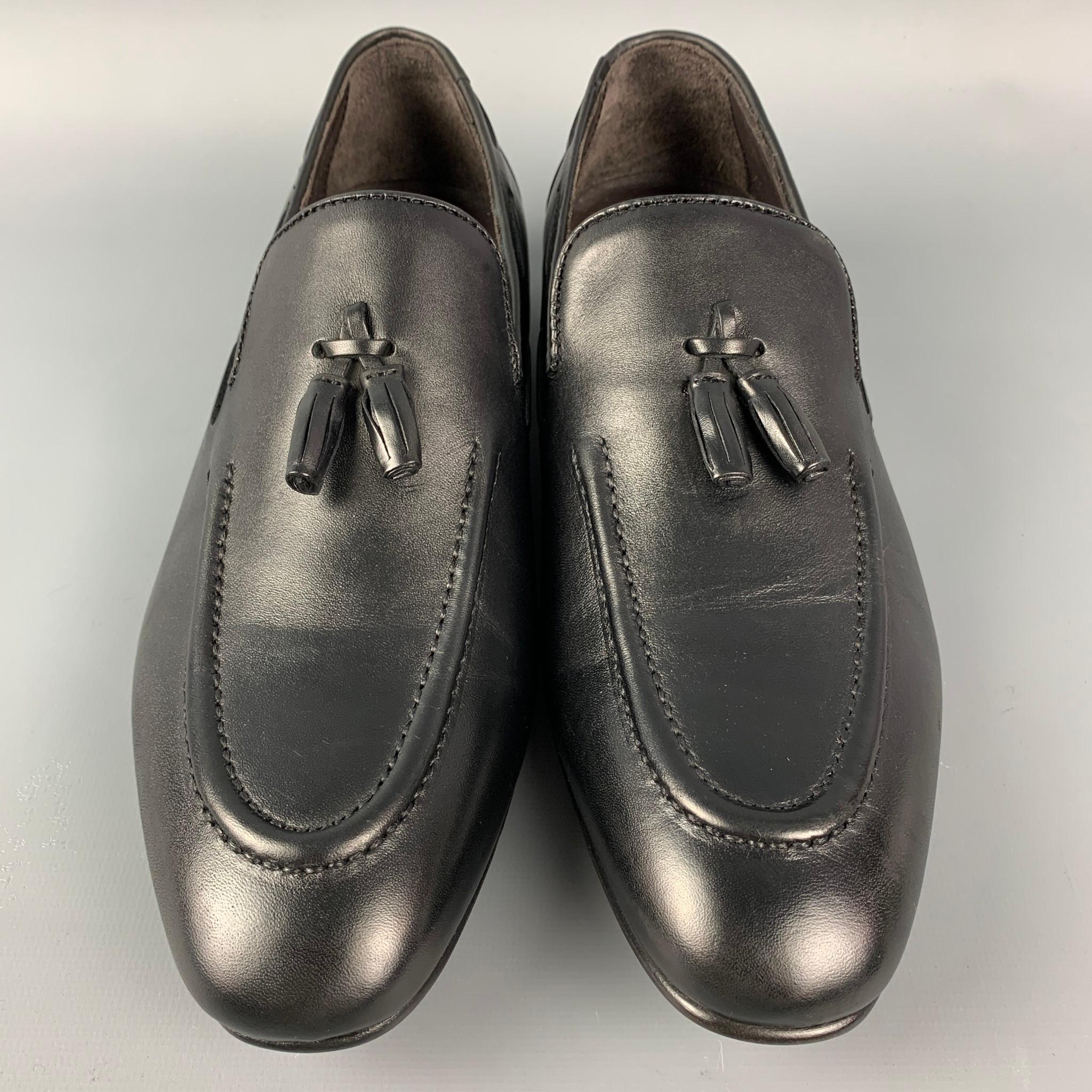 WALL+WATER Size 7.5 Black Leather Slip On Tassel Loafers 1