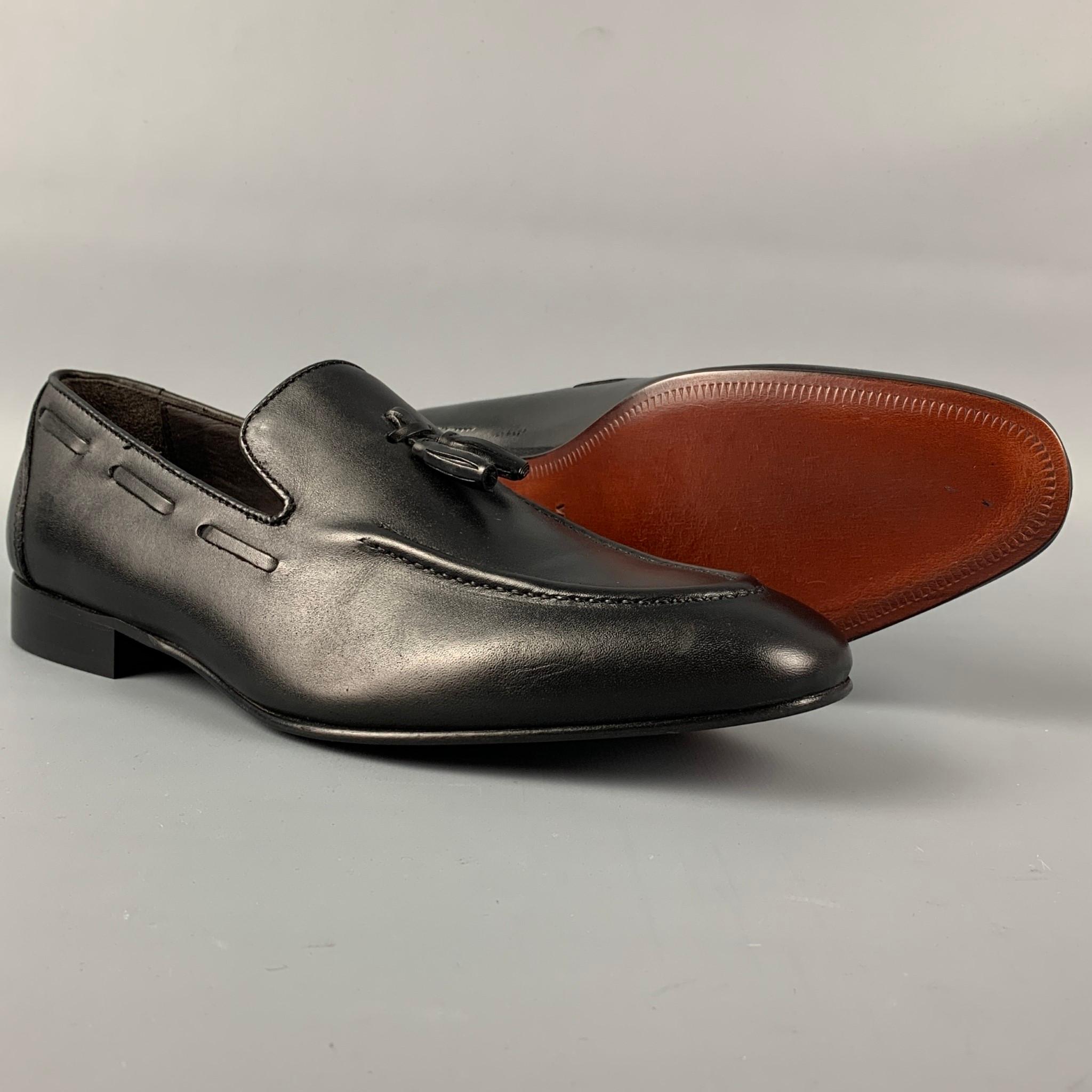 WALL+WATER Size 7.5 Black Leather Slip On Tassel Loafers 2