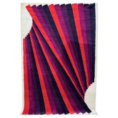 Wally's France Tan Background Red Purple Lines UNUSED Rya Rug Modern Mid Century