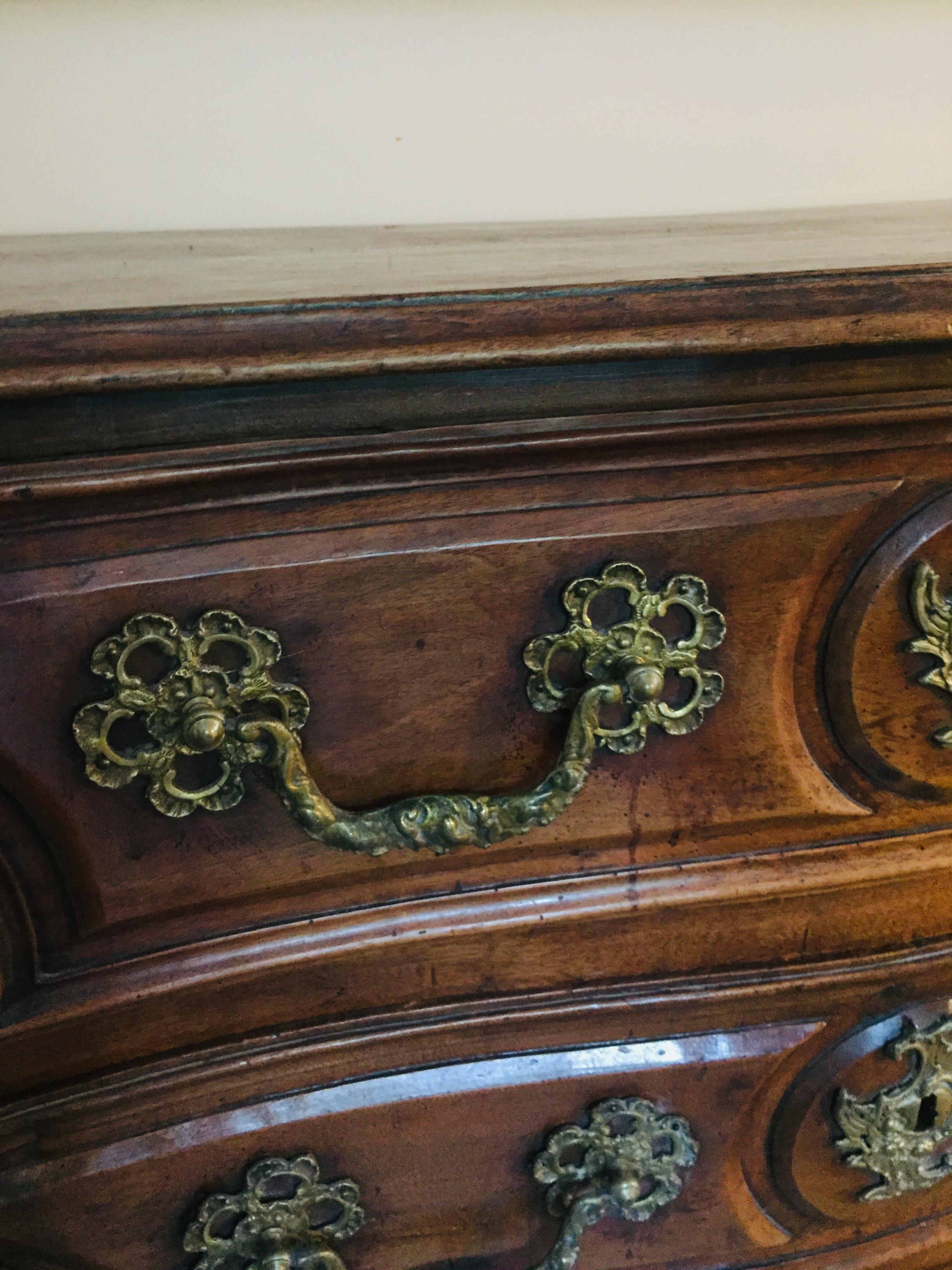 Hand-Carved Walnut 18th Cent French Chest of Drawers Louis XV Typical from the Lyon Region For Sale