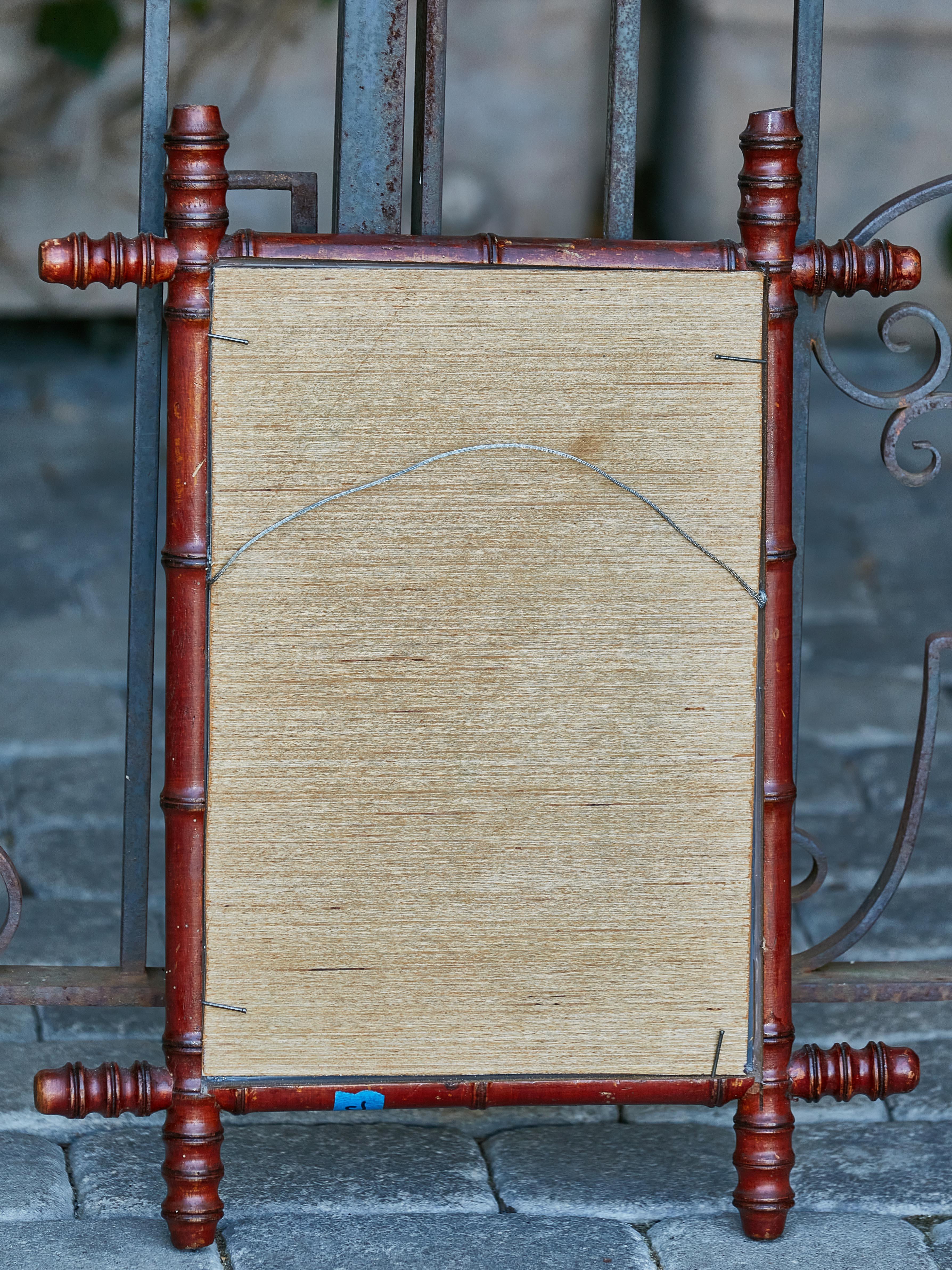 Walnut 1920s French Faux-Bamboo Small Mirror with Brown Color and Reeded Accents 2