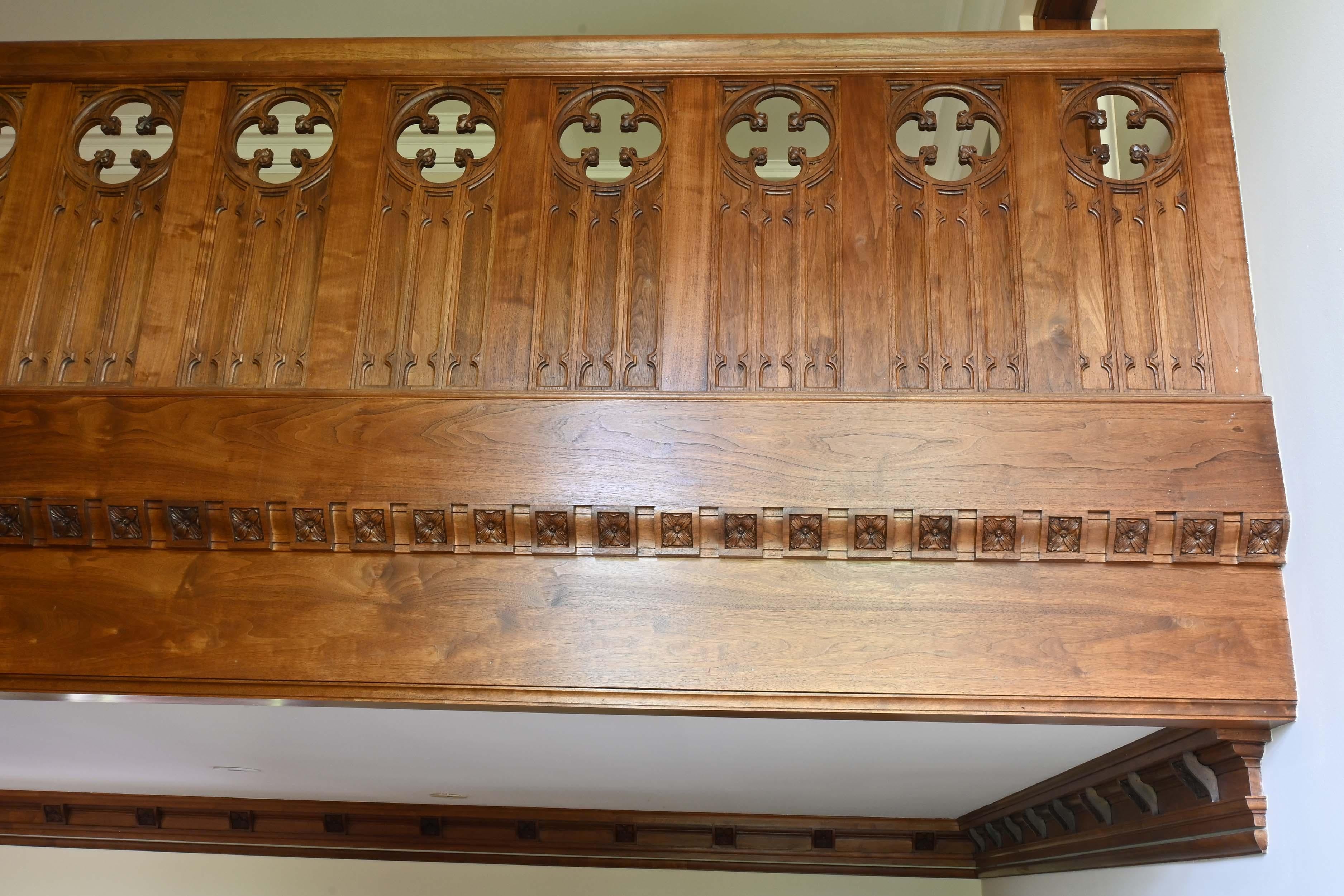 Walnut 1929 Stair Case with 2 Landings & Carved Railing & Newel For Sale 3