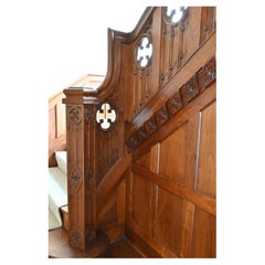 Walnut 1929 Stair Case with 2 Landings & Carved Railing & Newel