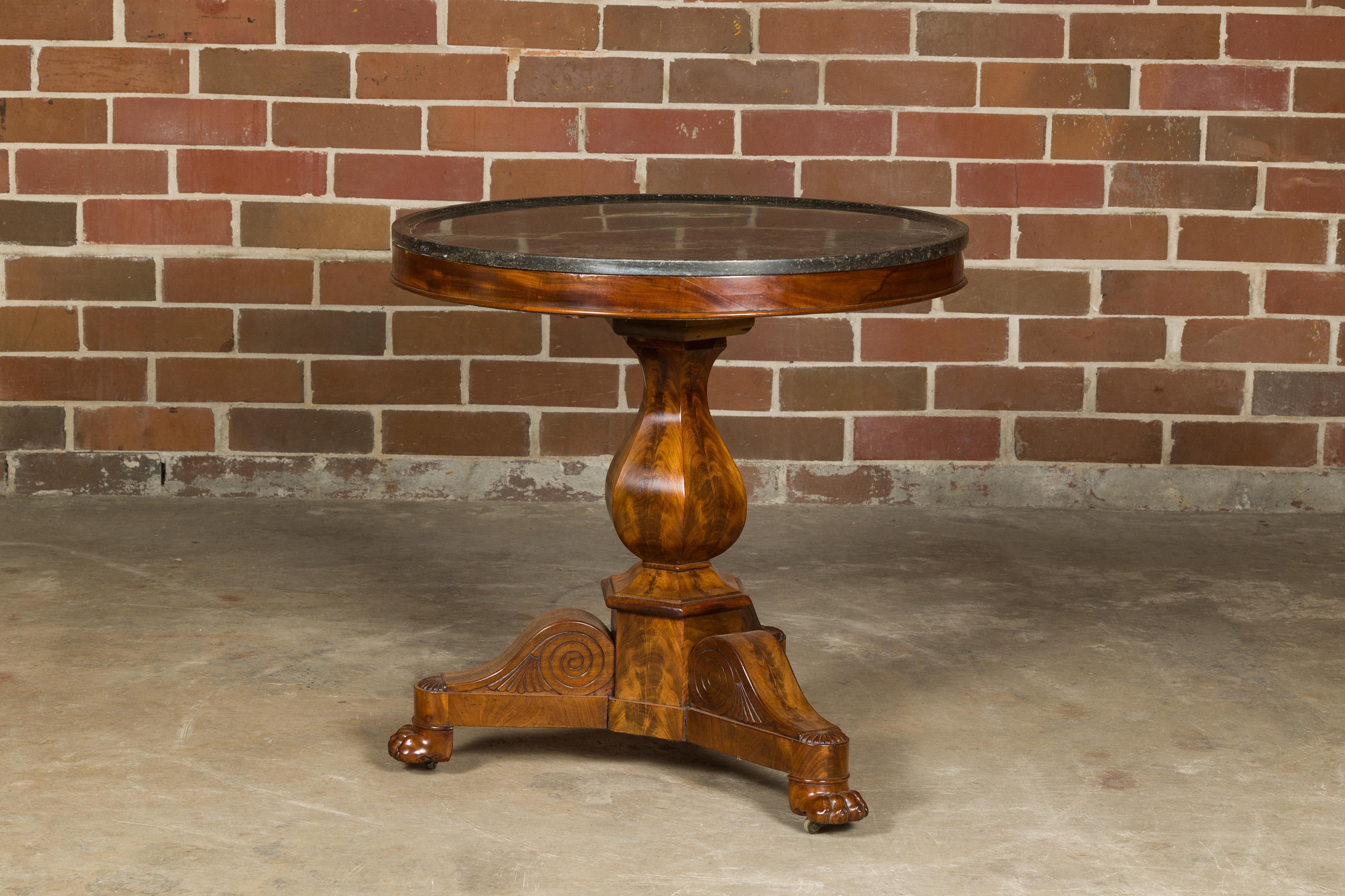 Walnut 19th Century French Pedestal Table with Black Marble Top and Tripod Base 7