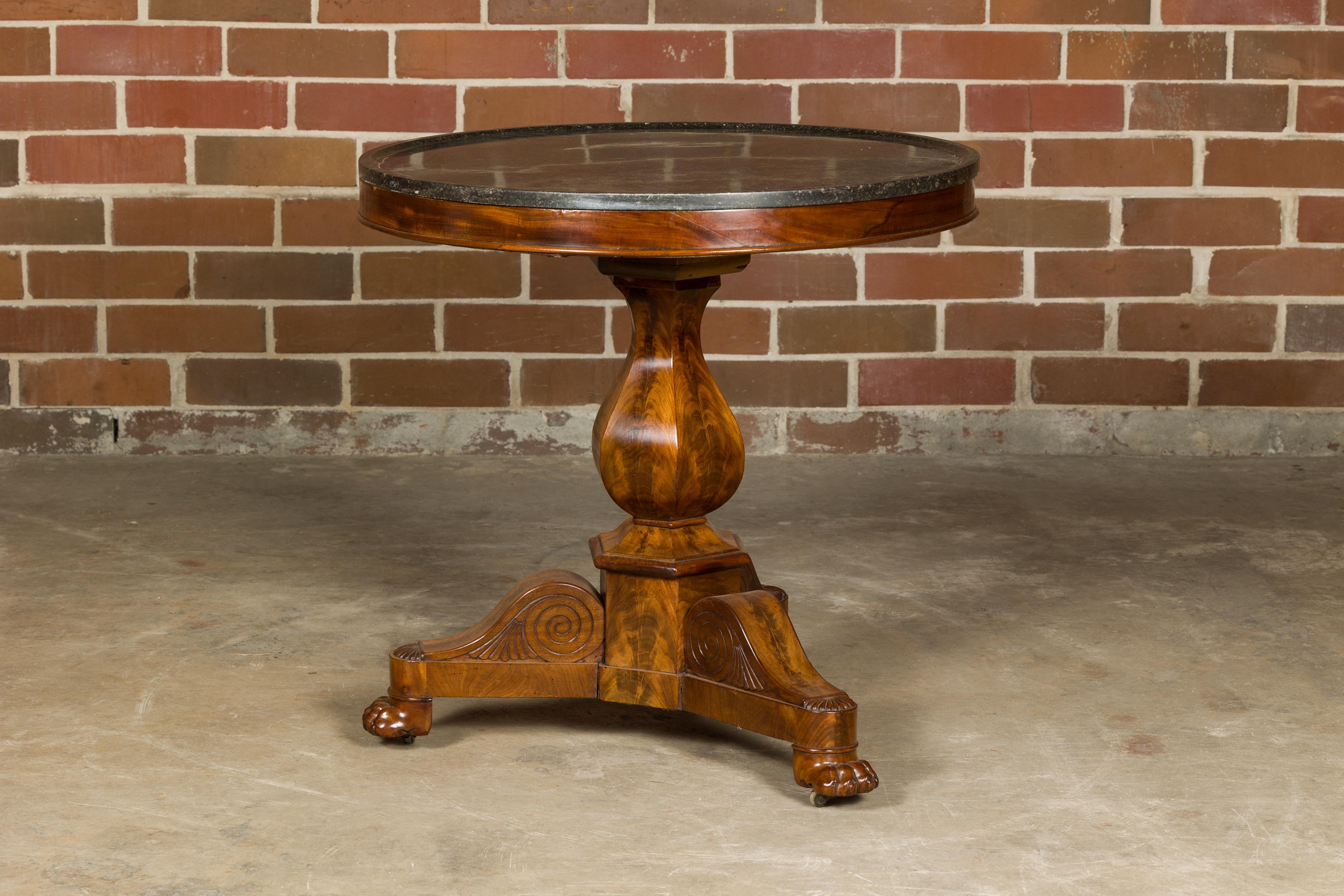 Walnut 19th Century French Pedestal Table with Black Marble Top and Tripod Base 8