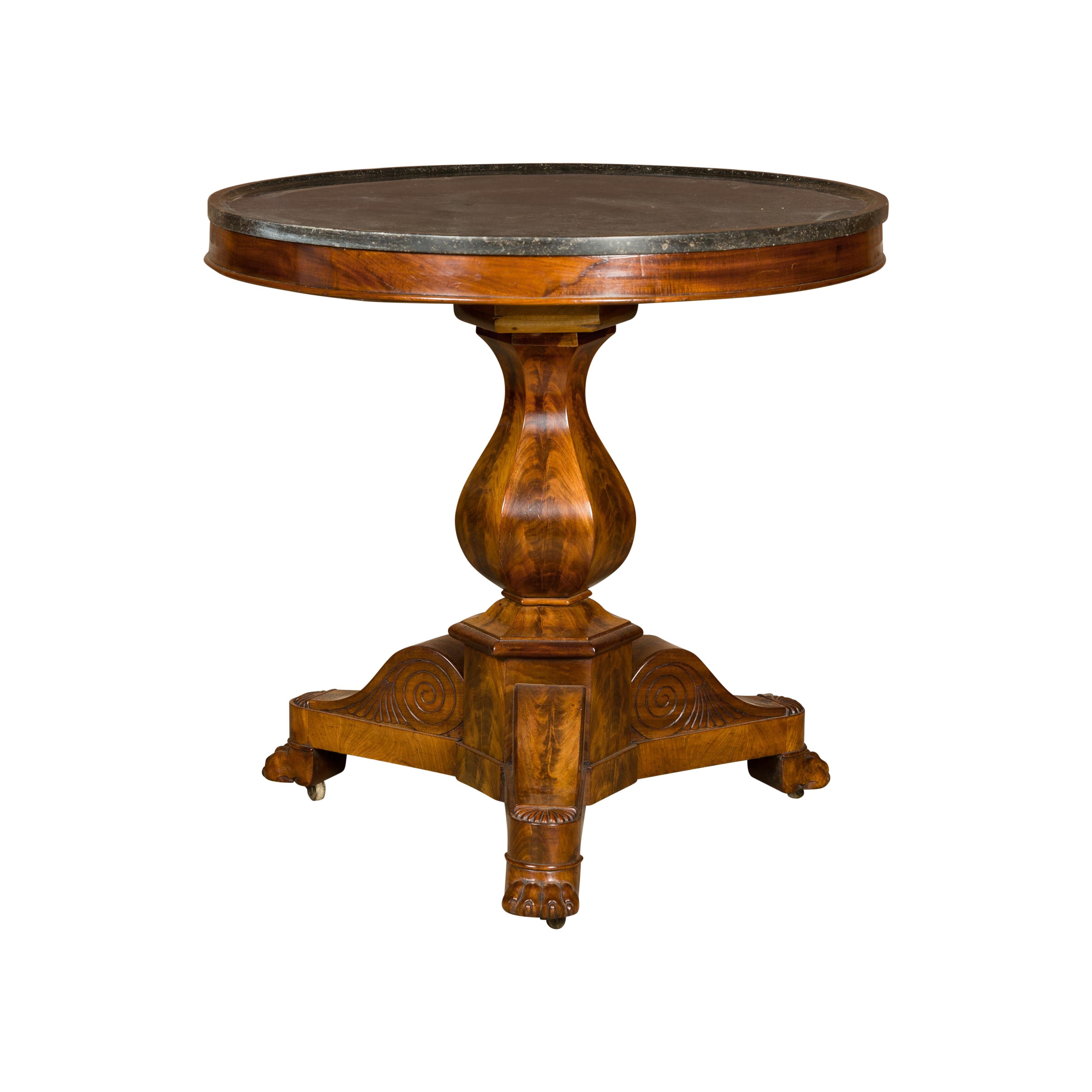 Walnut 19th Century French Pedestal Table with Black Marble Top and Tripod Base 10