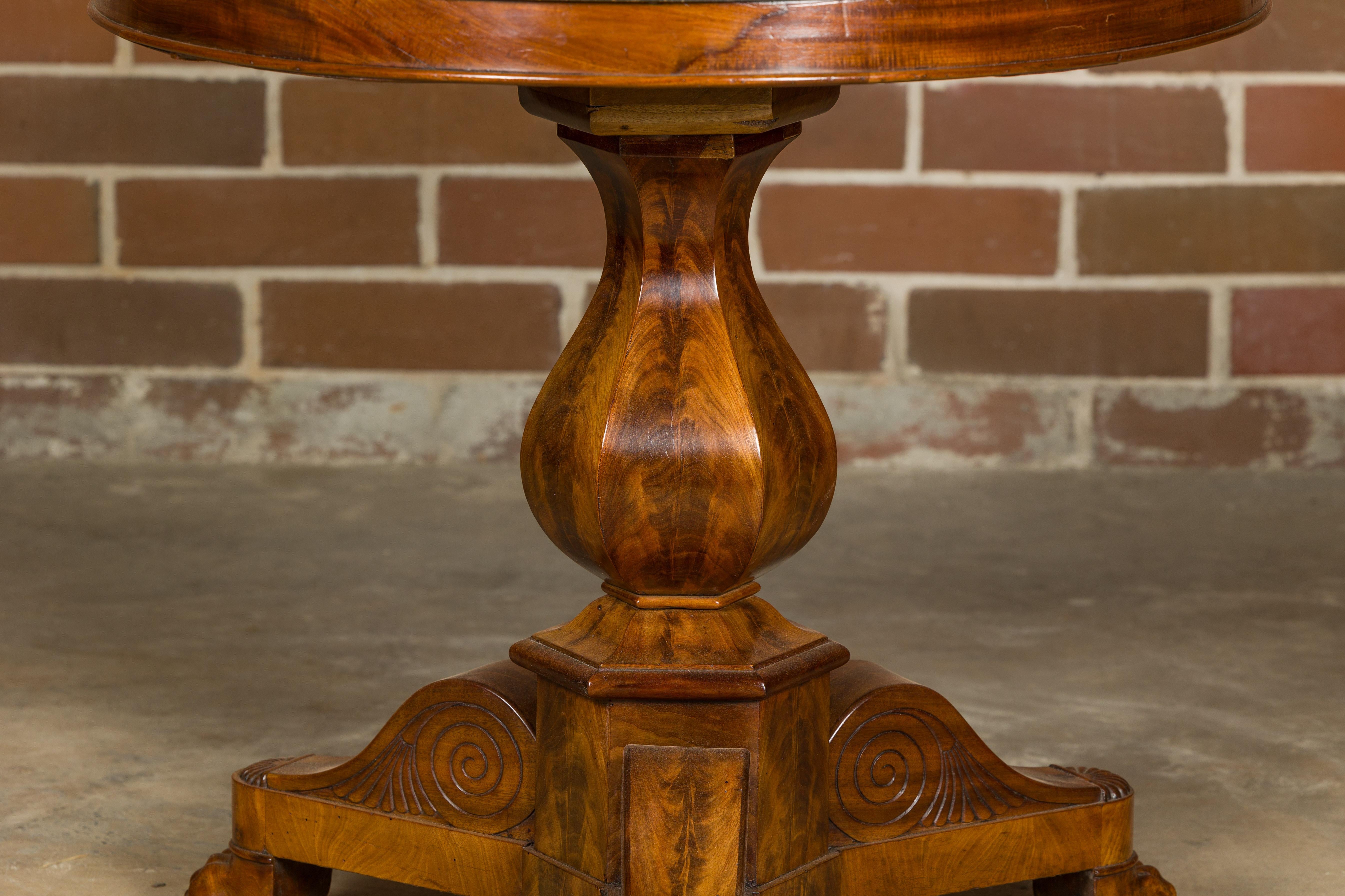 Walnut 19th Century French Pedestal Table with Black Marble Top and Tripod Base In Good Condition In Atlanta, GA