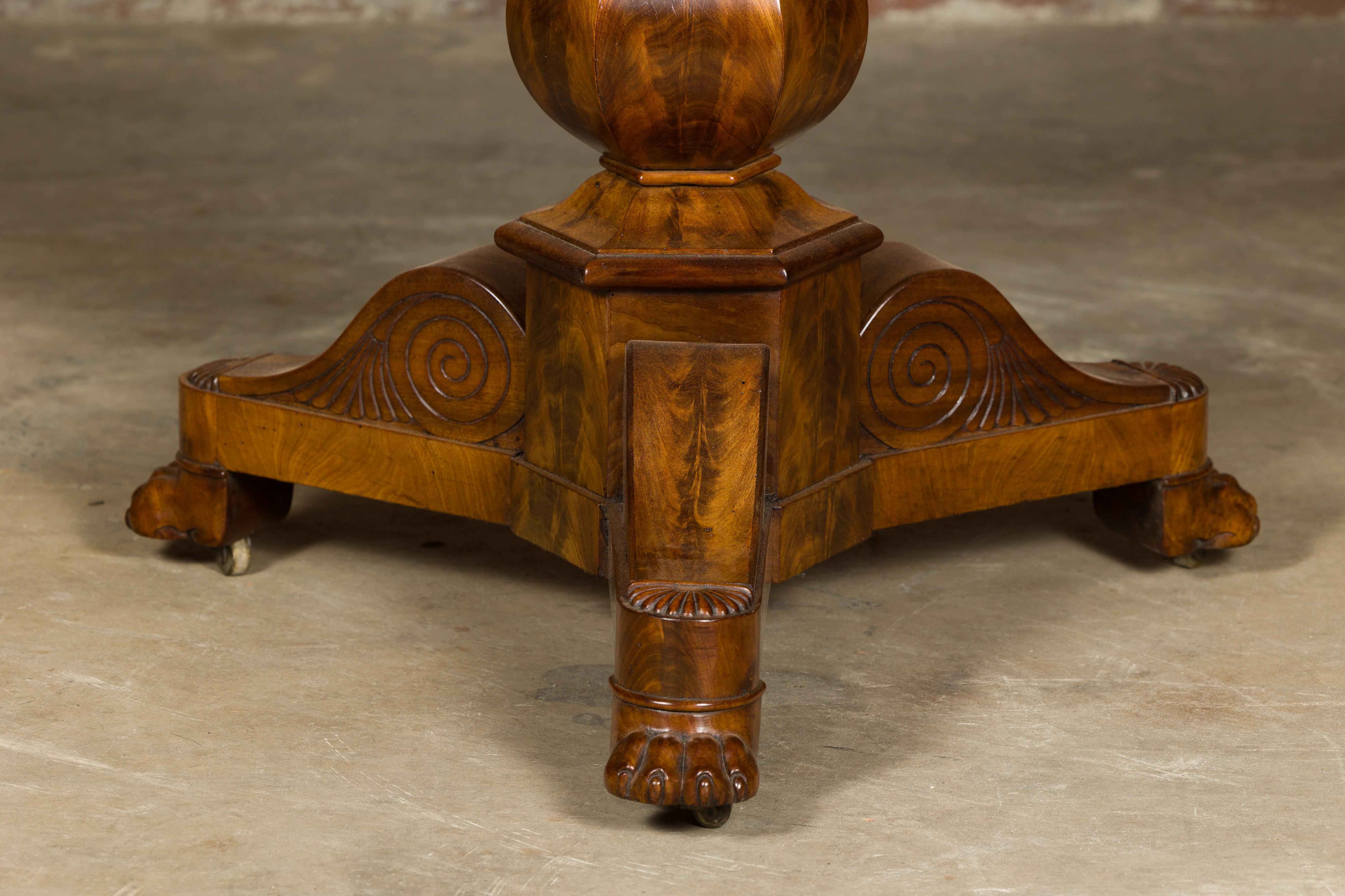 Walnut 19th Century French Pedestal Table with Black Marble Top and Tripod Base 1