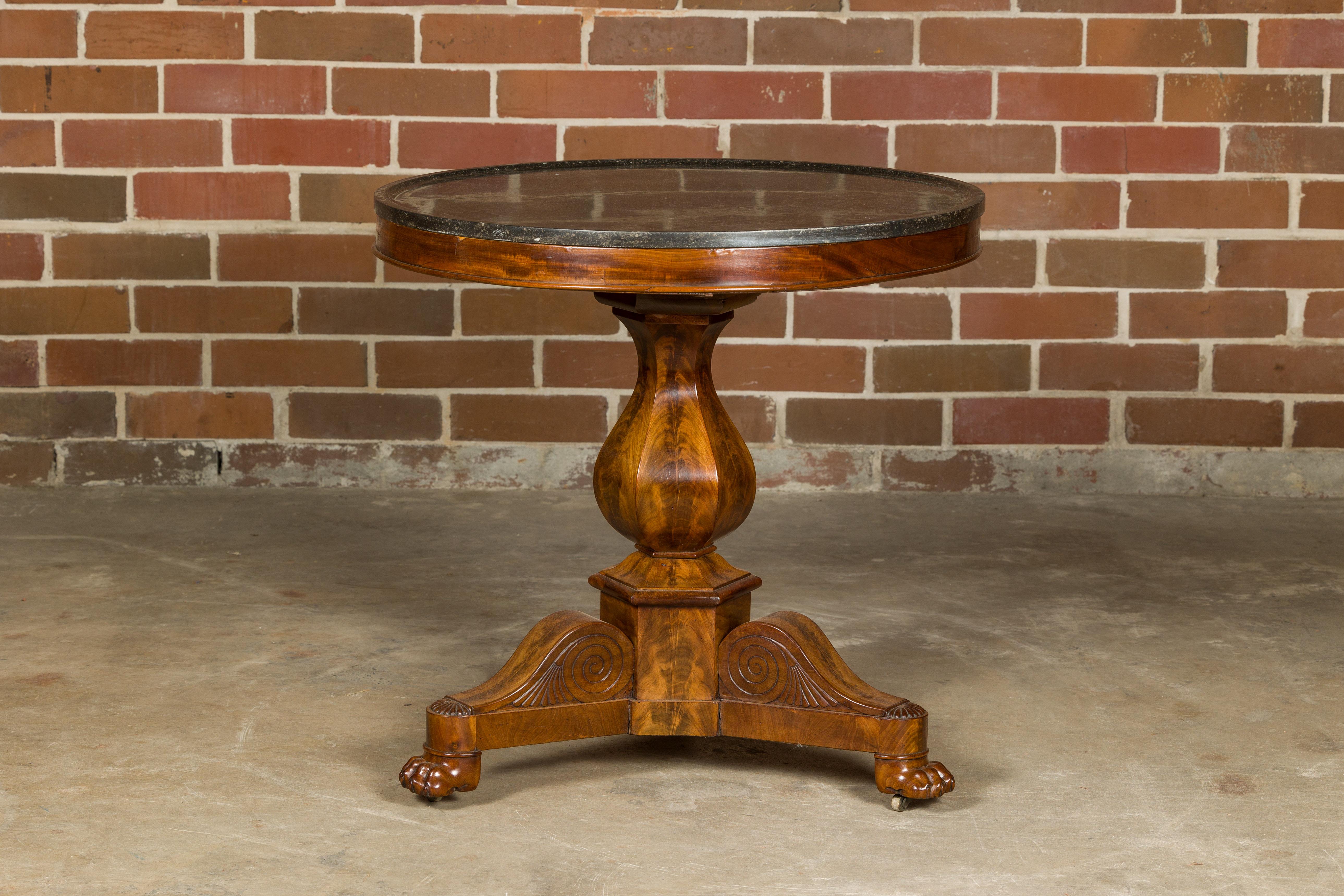 Walnut 19th Century French Pedestal Table with Black Marble Top and Tripod Base 4
