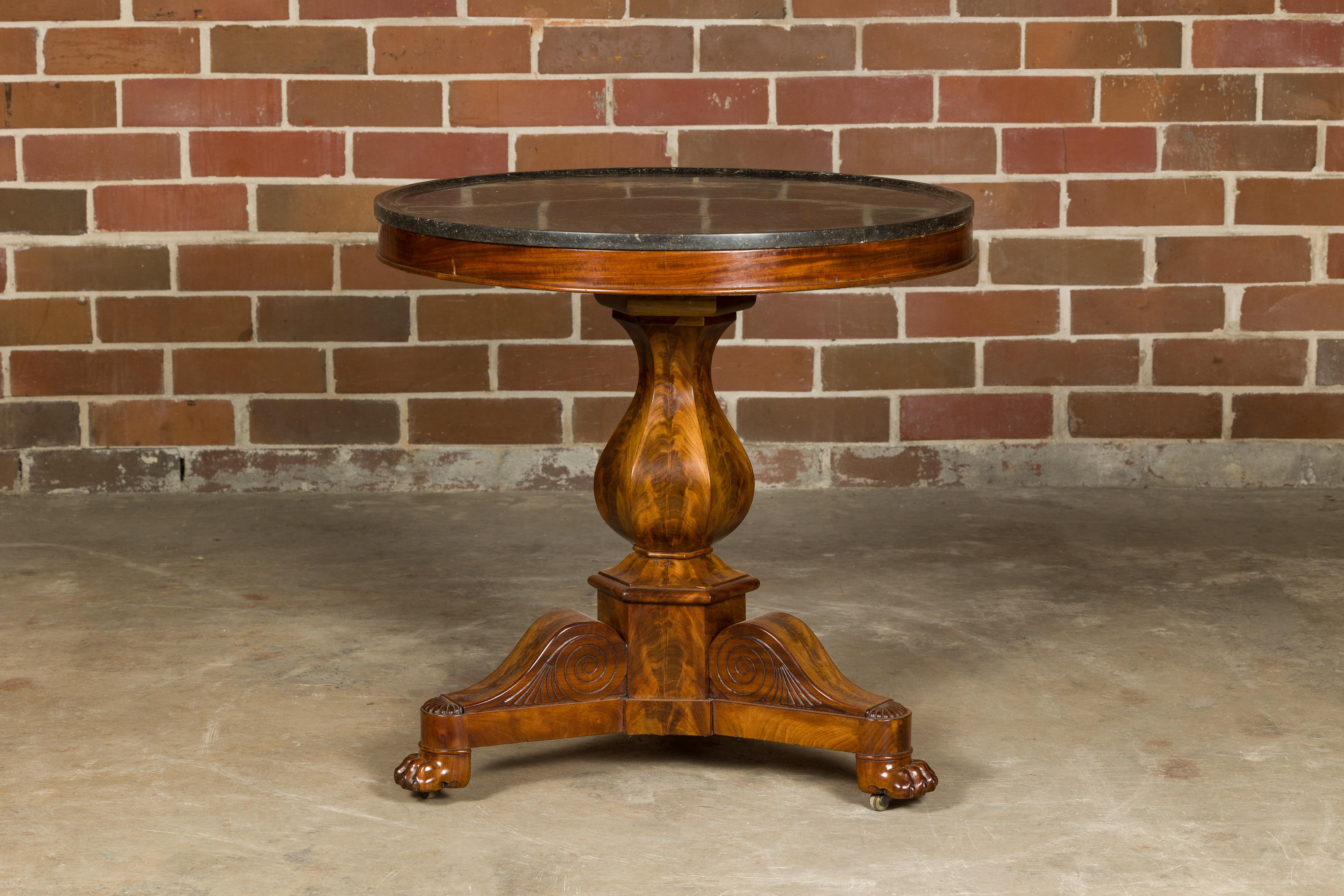 Walnut 19th Century French Pedestal Table with Black Marble Top and Tripod Base 5