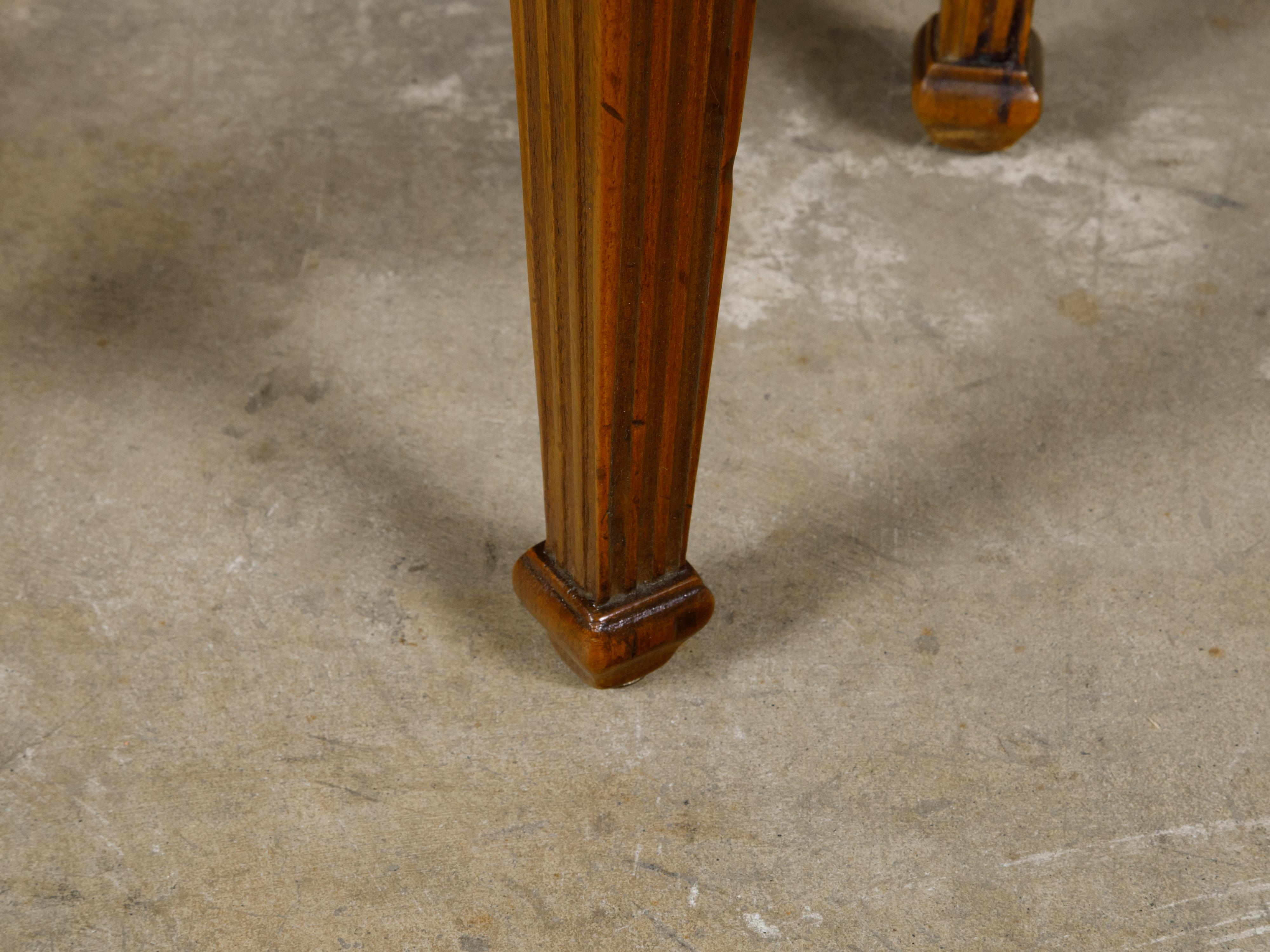 Walnut 19th Century Italian Demi-Lune Table with Banding and Fluted Legs For Sale 4
