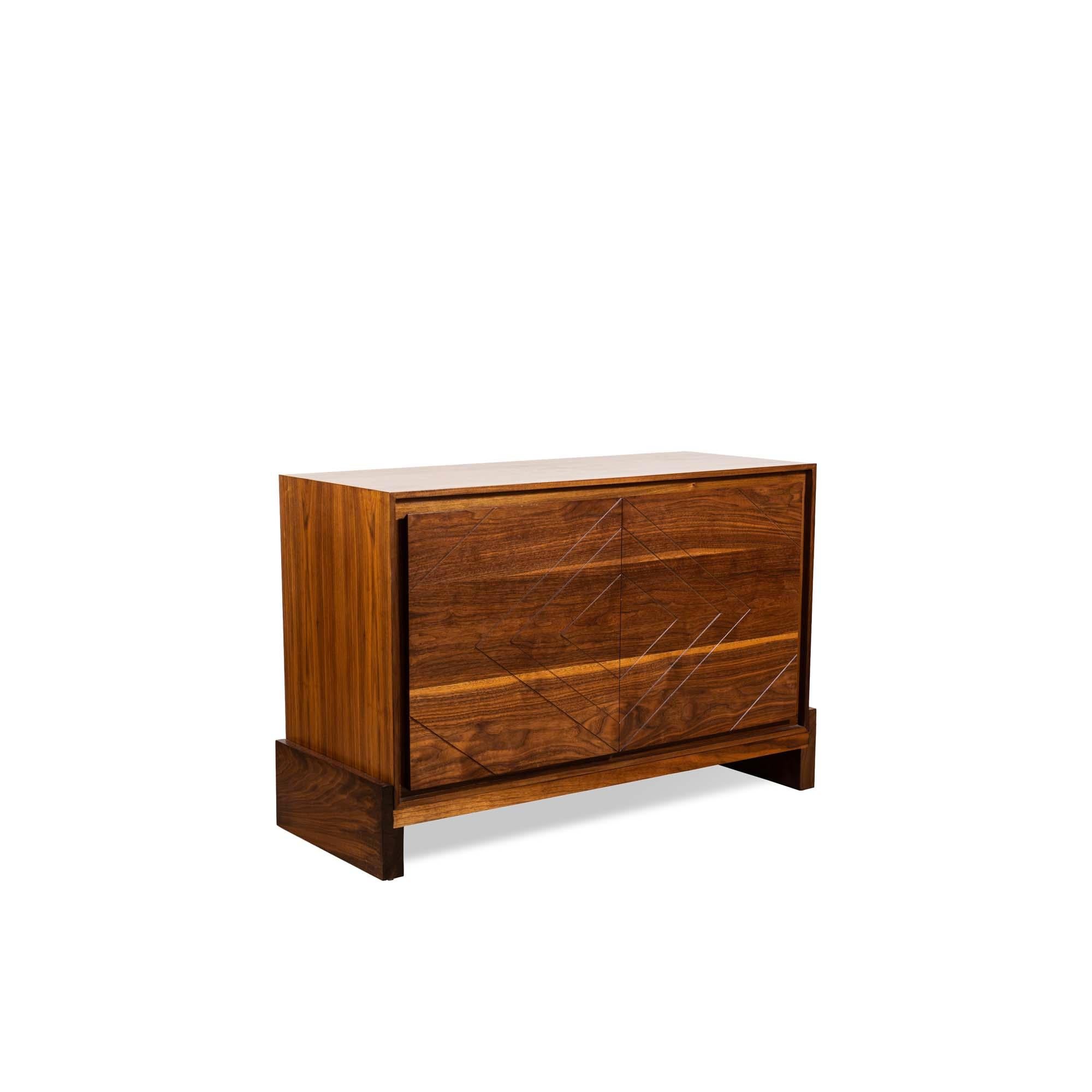 The 2-door platform cabinet features a solid American walnut or white oak front, base and scribed doors. Shown here in light walnut.

The Lawson-Fenning Collection is designed and handmade in Los Angeles, California.
 