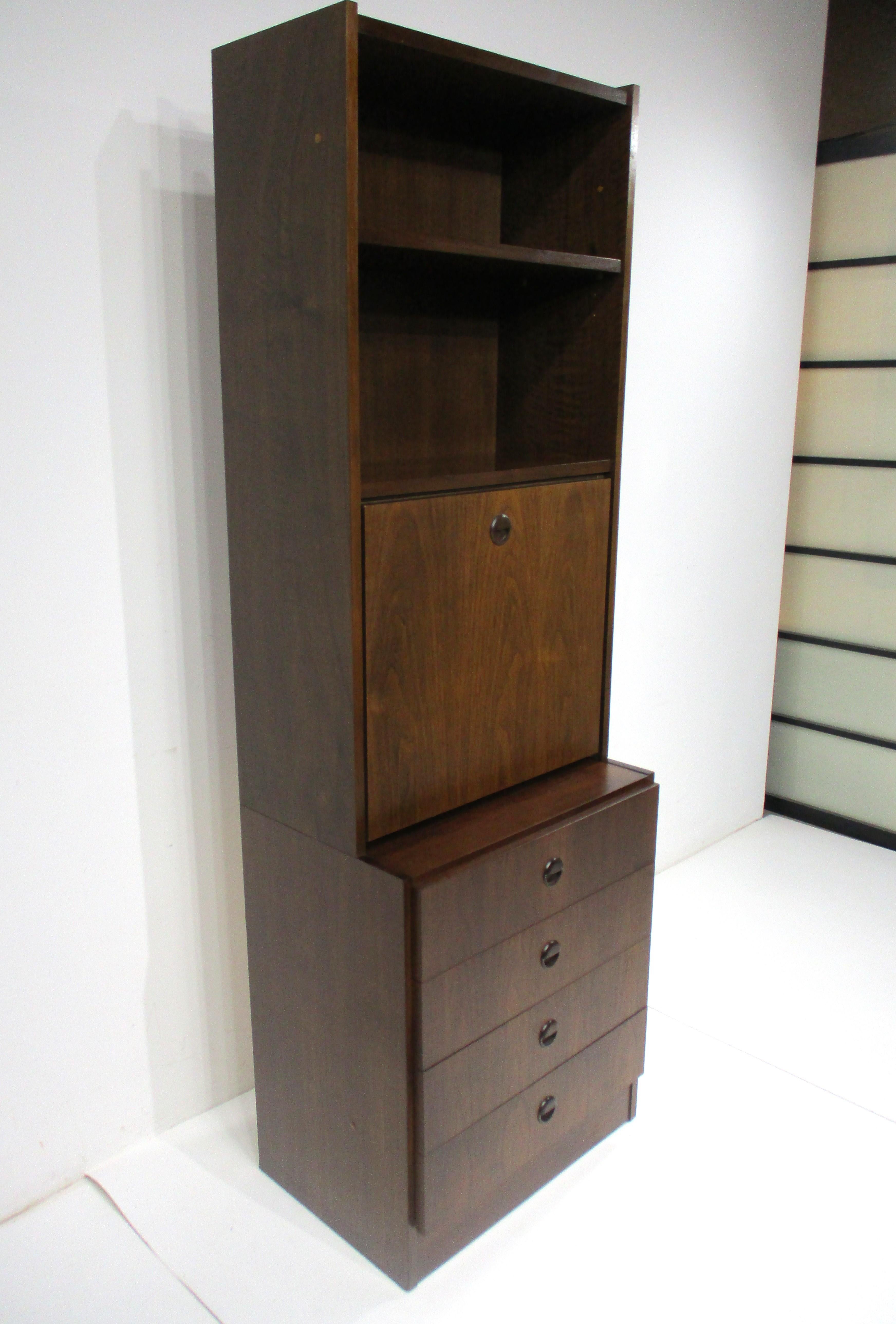 Belgian Walnut 2 pc. Pull Down Desk w/ Bookcase Chest made in Belgium  For Sale