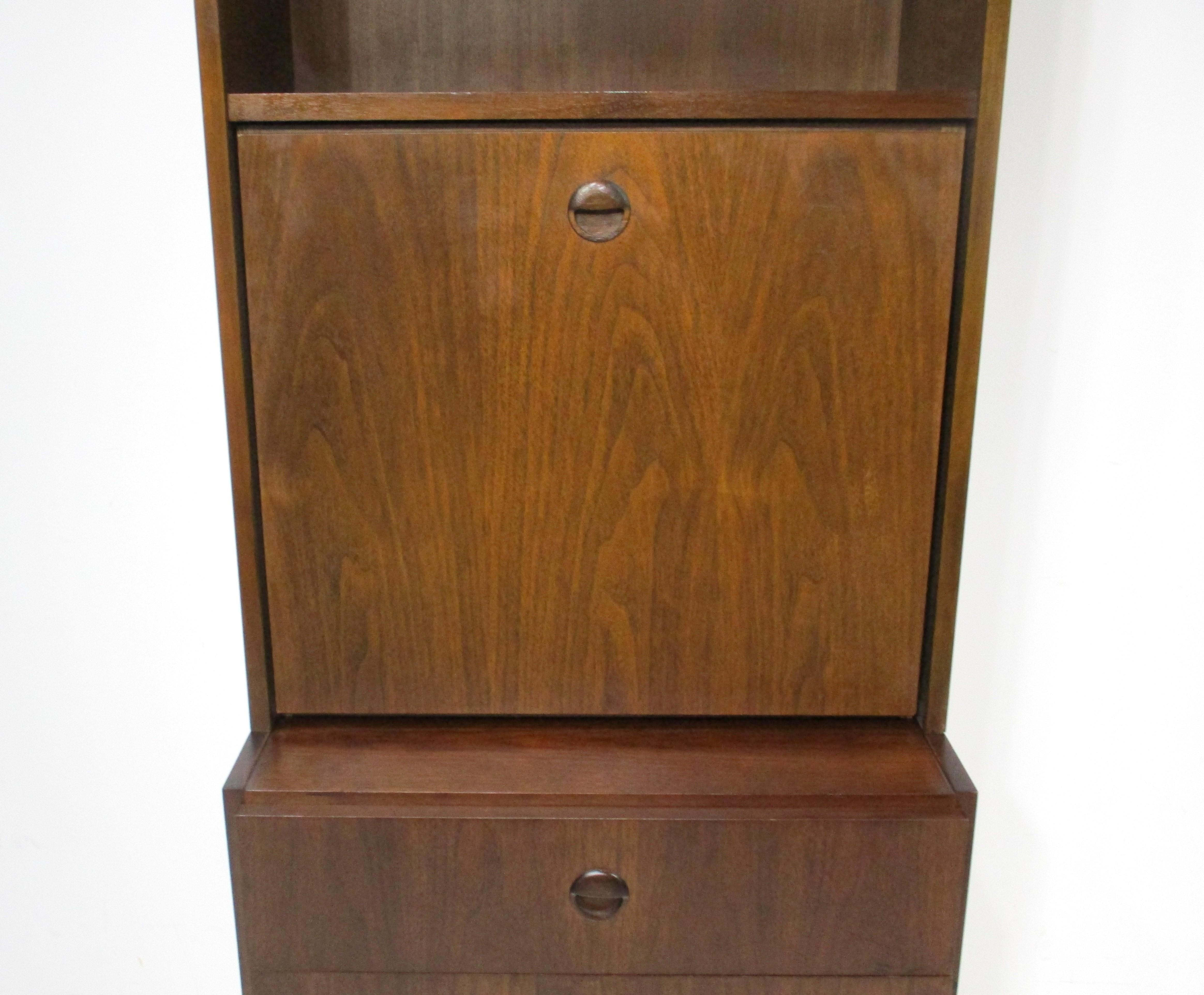 20th Century Walnut 2 pc. Pull Down Desk w/ Bookcase Chest made in Belgium  For Sale