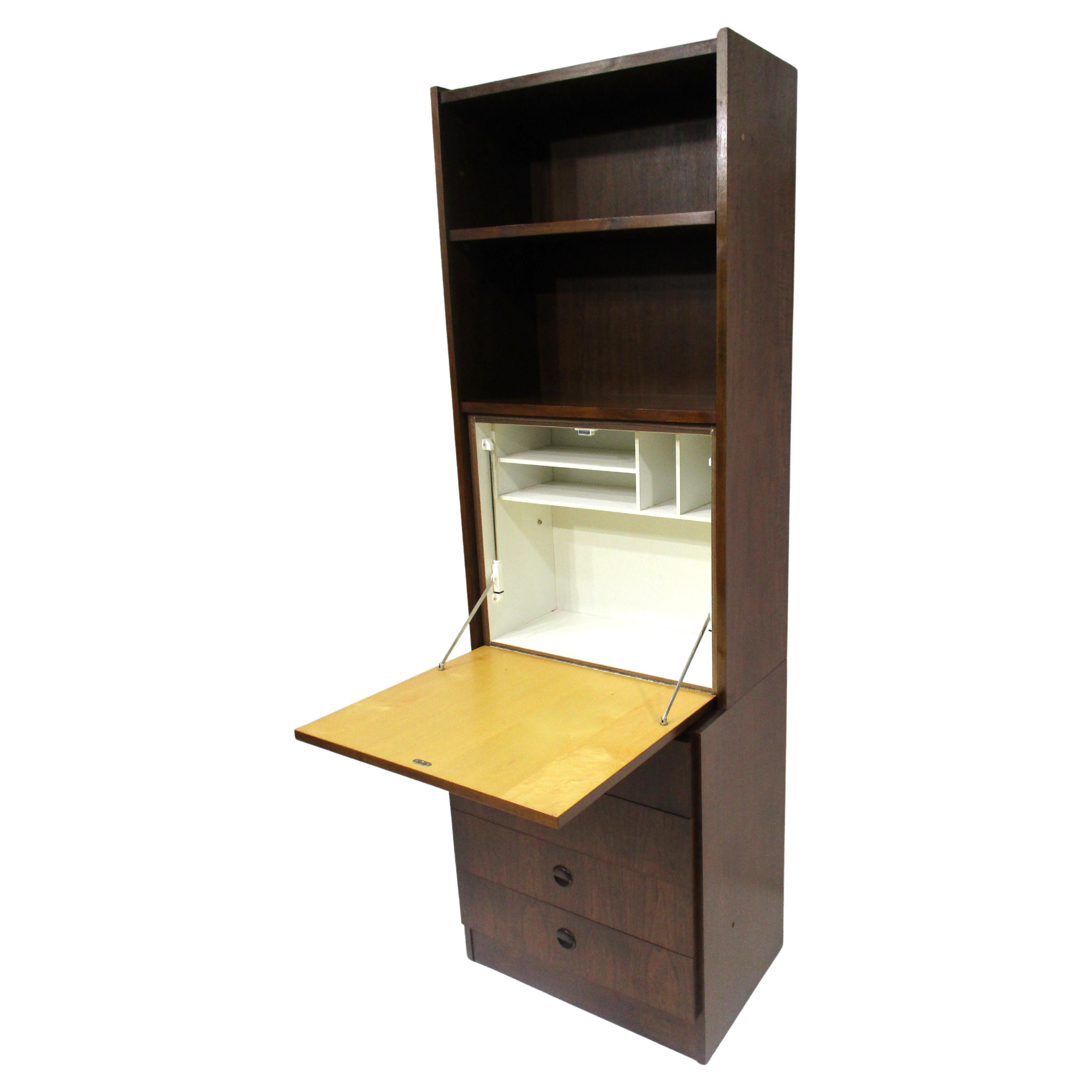 Walnut 2 pc. Pull Down Desk w/ Bookcase Chest made in Belgium  For Sale
