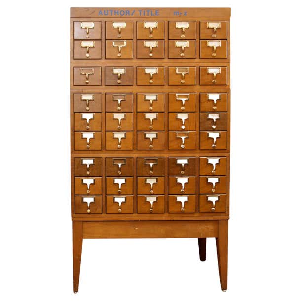 Walnut 3x5 Library File Card Catalog 45 Drawers For Sale at