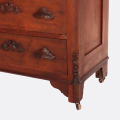 Walnut 5-Drawer Marble Top Child’s Dresser With Mirror & Carved Pulls c1890