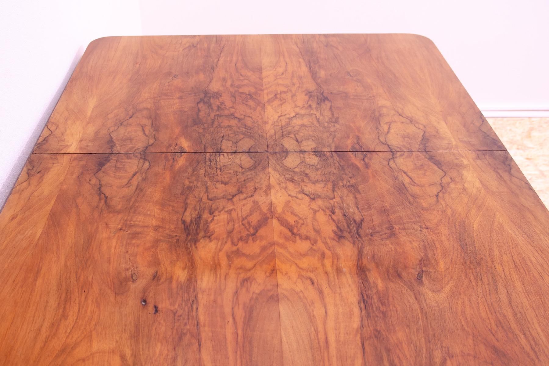 Wood Walnut adjustable dining table, 1930´s, Czechoslovakia For Sale