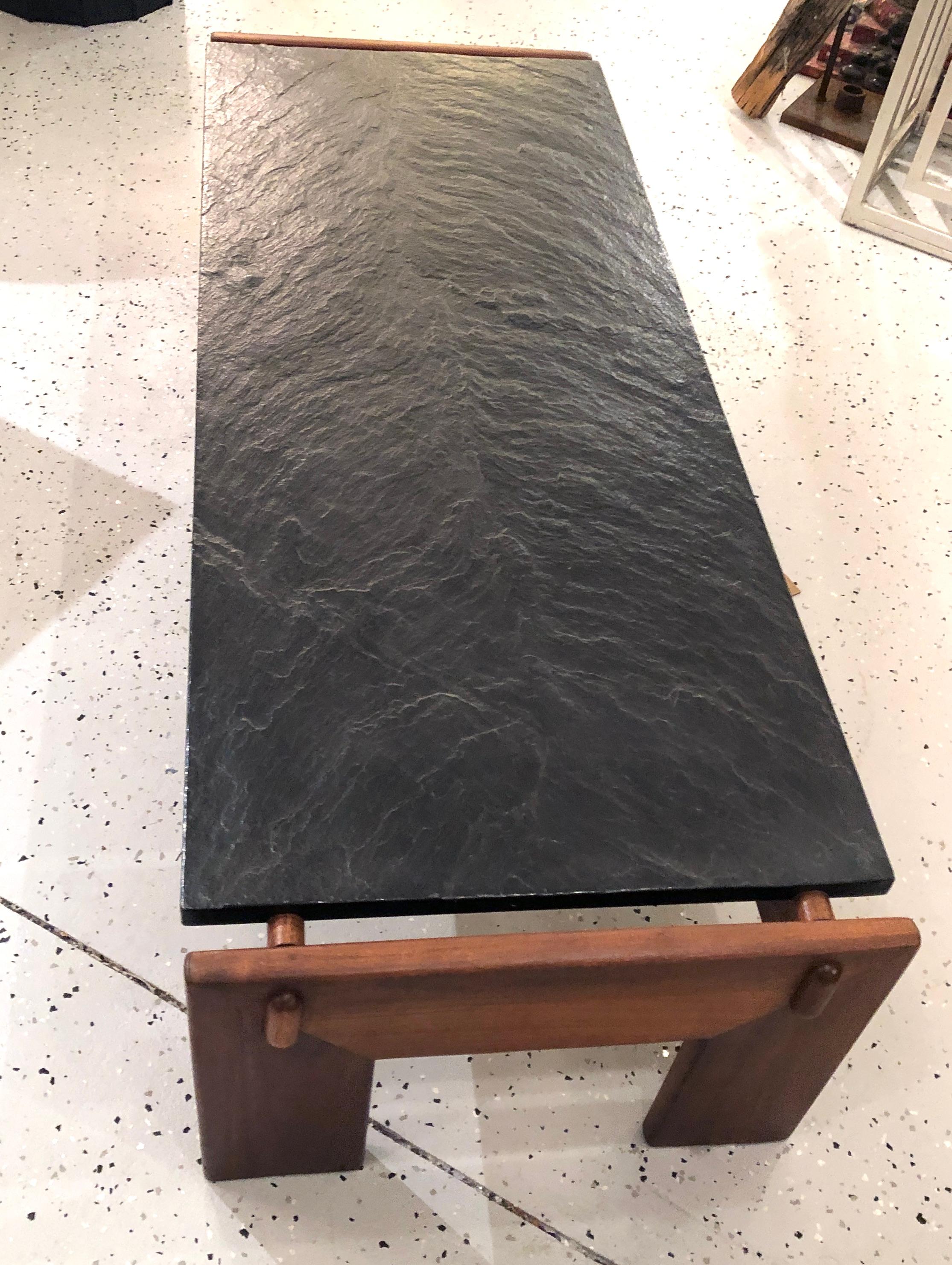American Walnut Adrian Pearsall for Craft Associates Coffee Table with Faux Slate Top