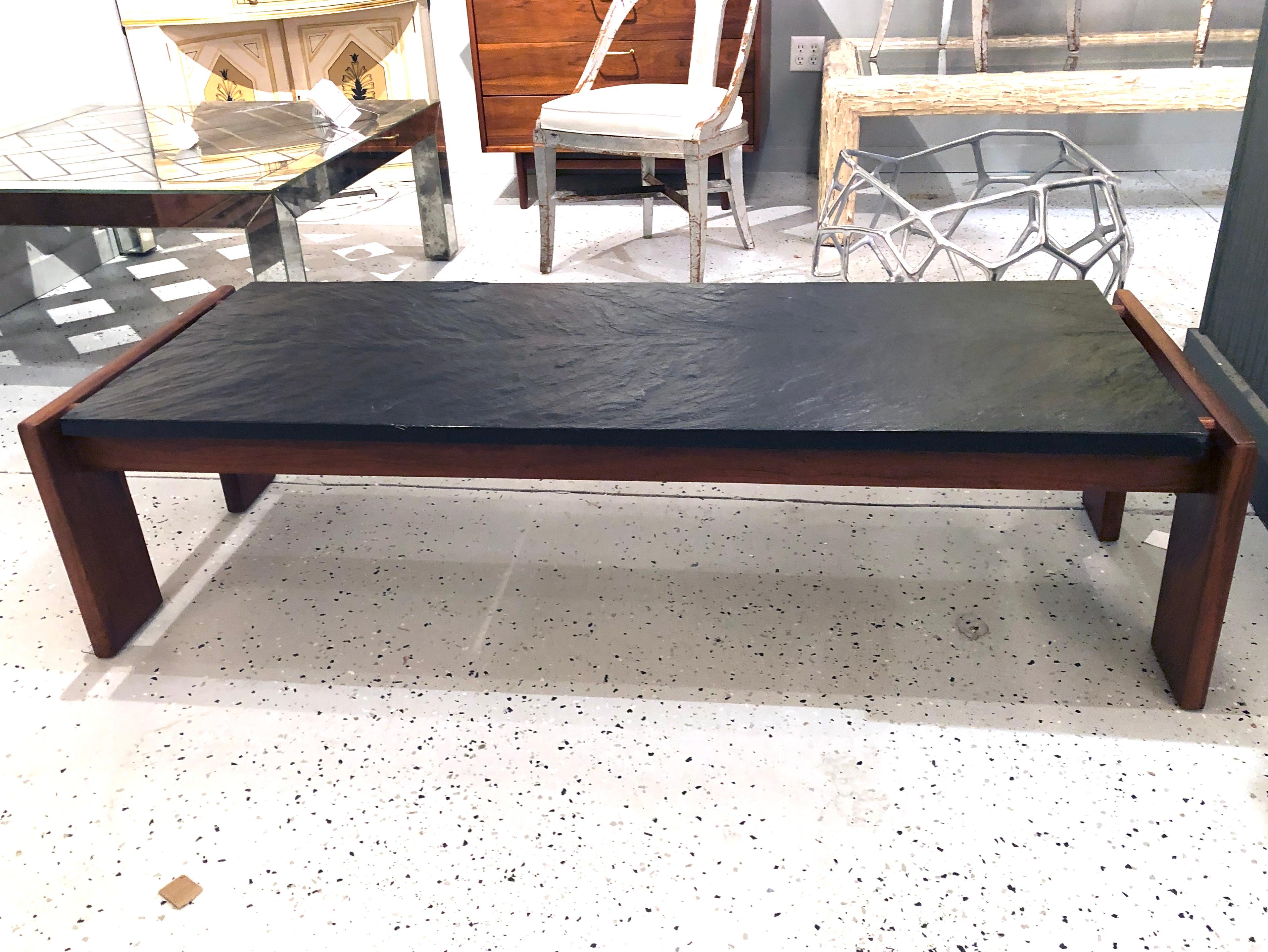 Late 20th Century Walnut Adrian Pearsall for Craft Associates Coffee Table with Faux Slate Top