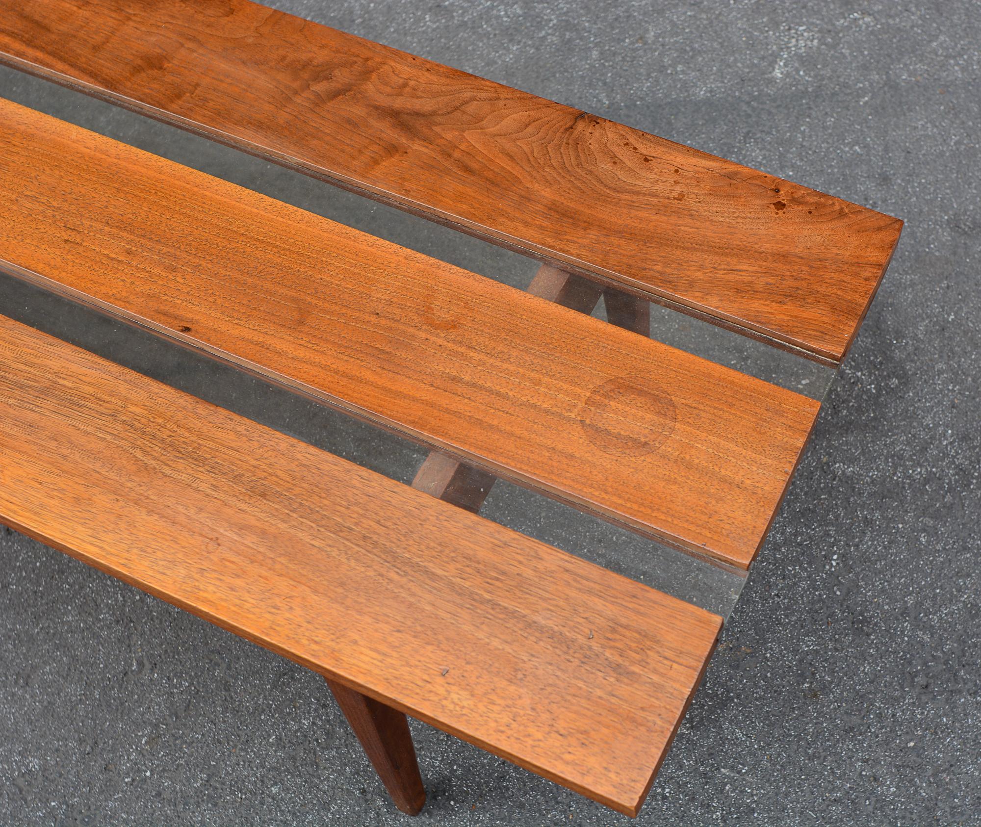 20th Century Walnut and Acrylic Mid Century Low Coffee Table For Sale