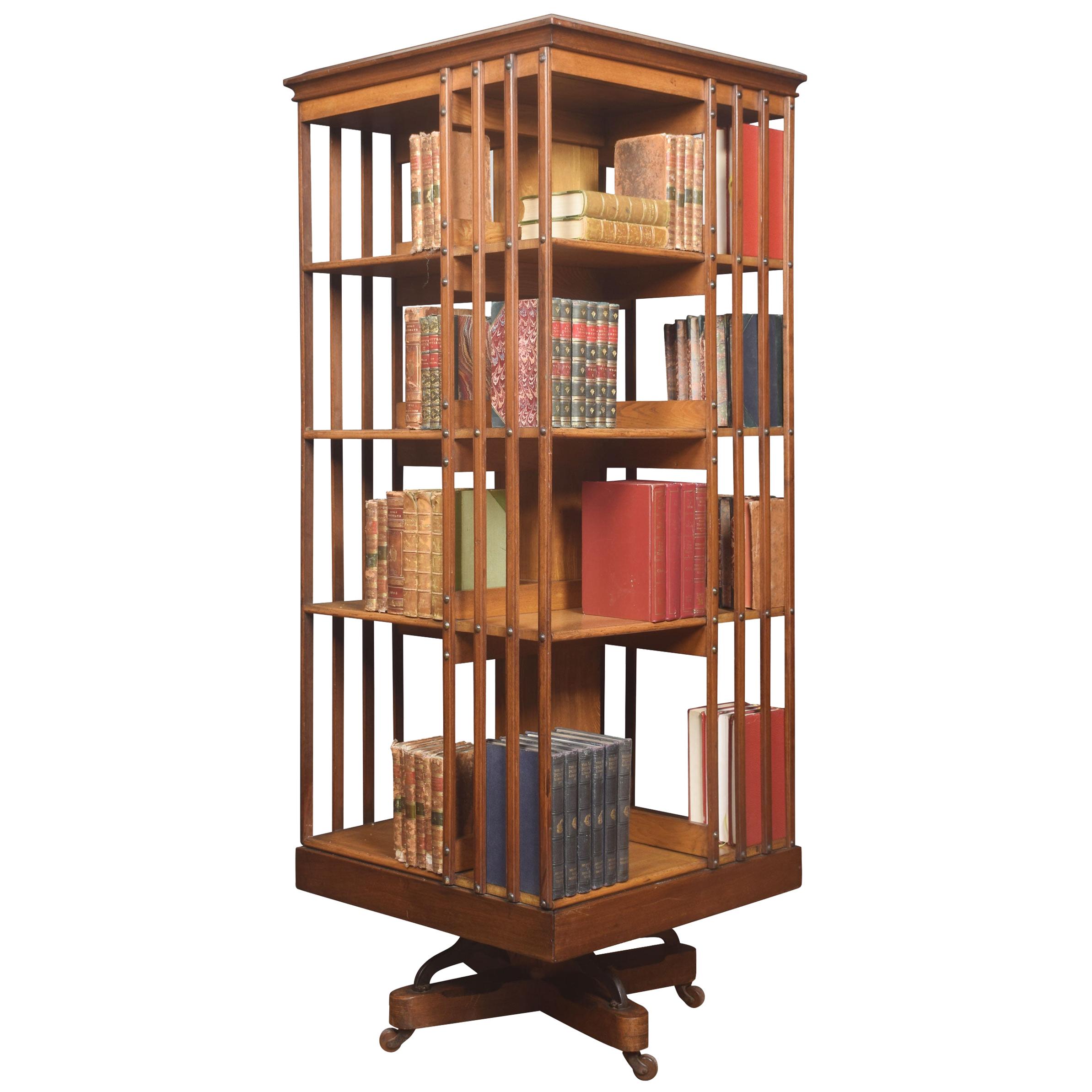 Walnut and Ash Four-Tier Revolving Bookcase