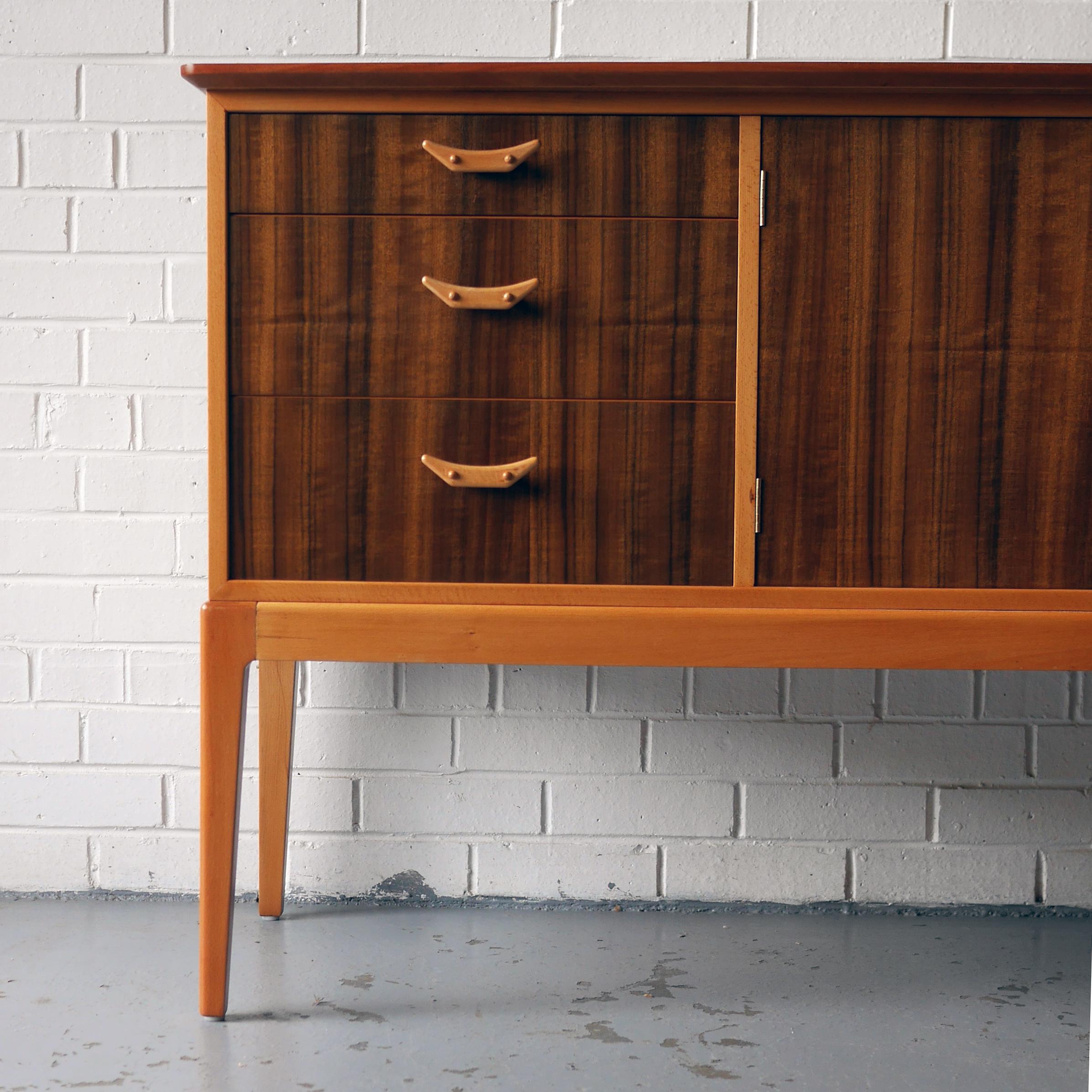 Mid-Century Modern Walnut and Beech Sideboard by Vesper Furniture, circa 1957 For Sale