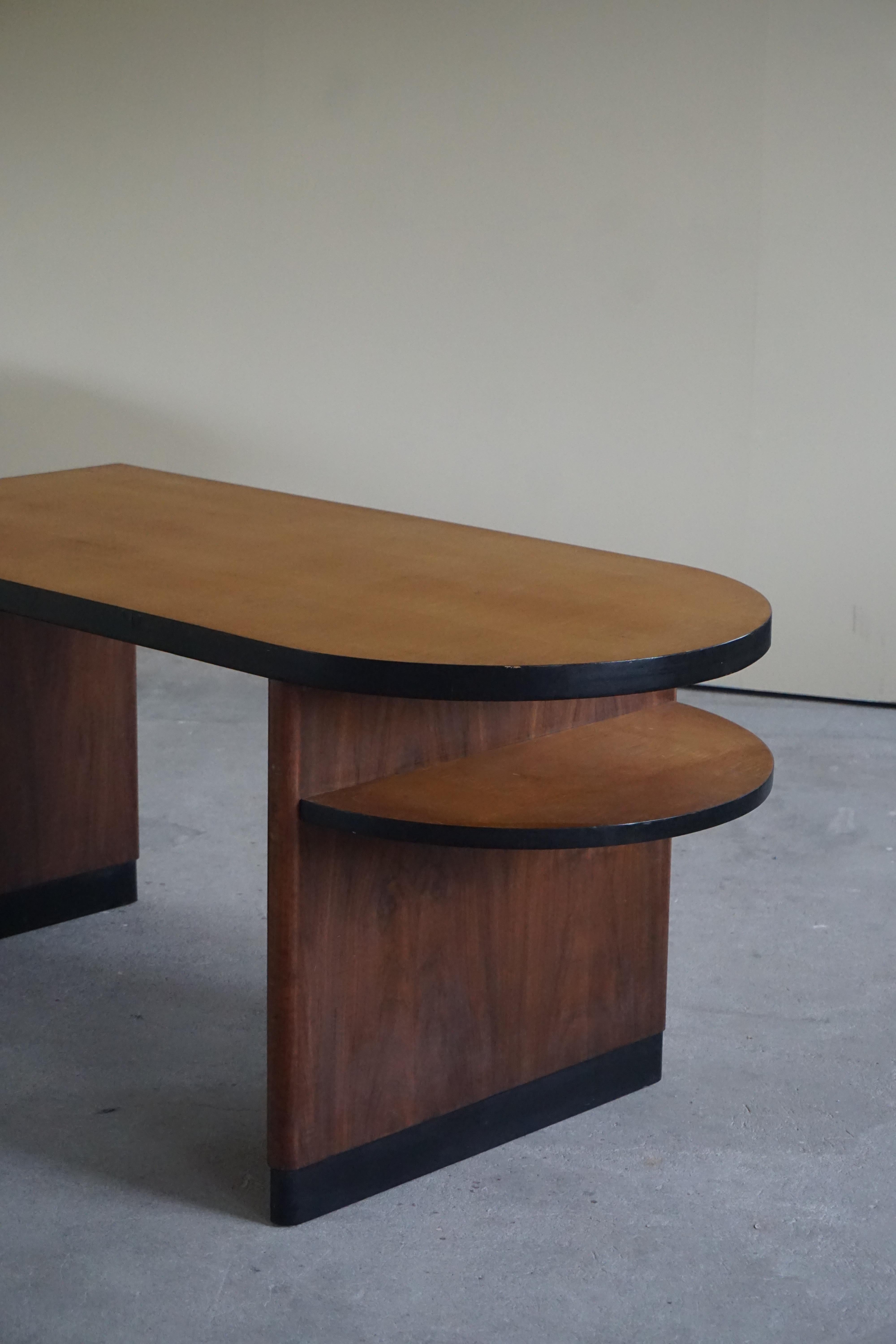 Walnut and Birch Desk by Axel Einar Hjorth for Nordiska Kompaniet, 1930s 4