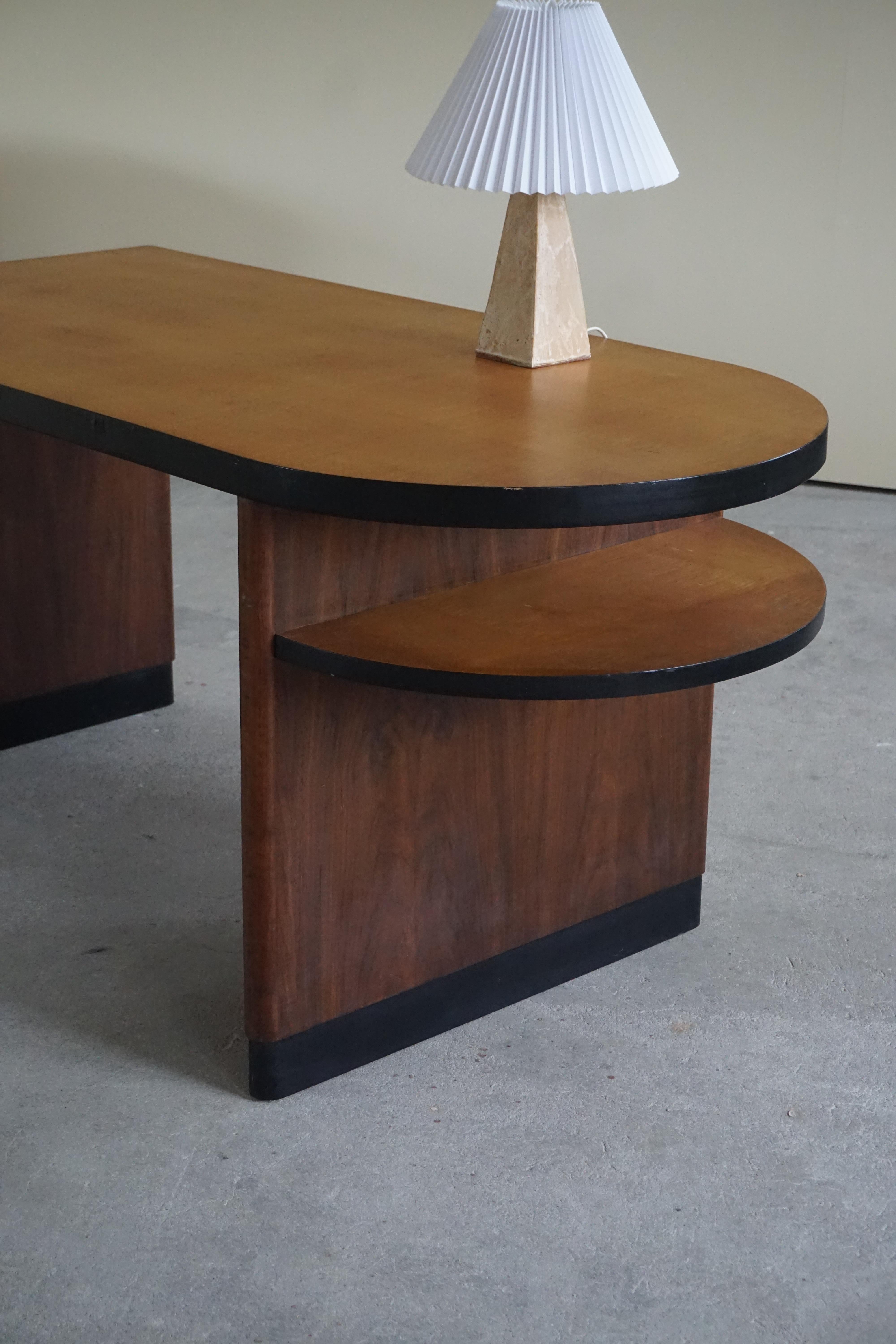Mid-20th Century Walnut and Birch Desk by Axel Einar Hjorth for Nordiska Kompaniet, 1930s