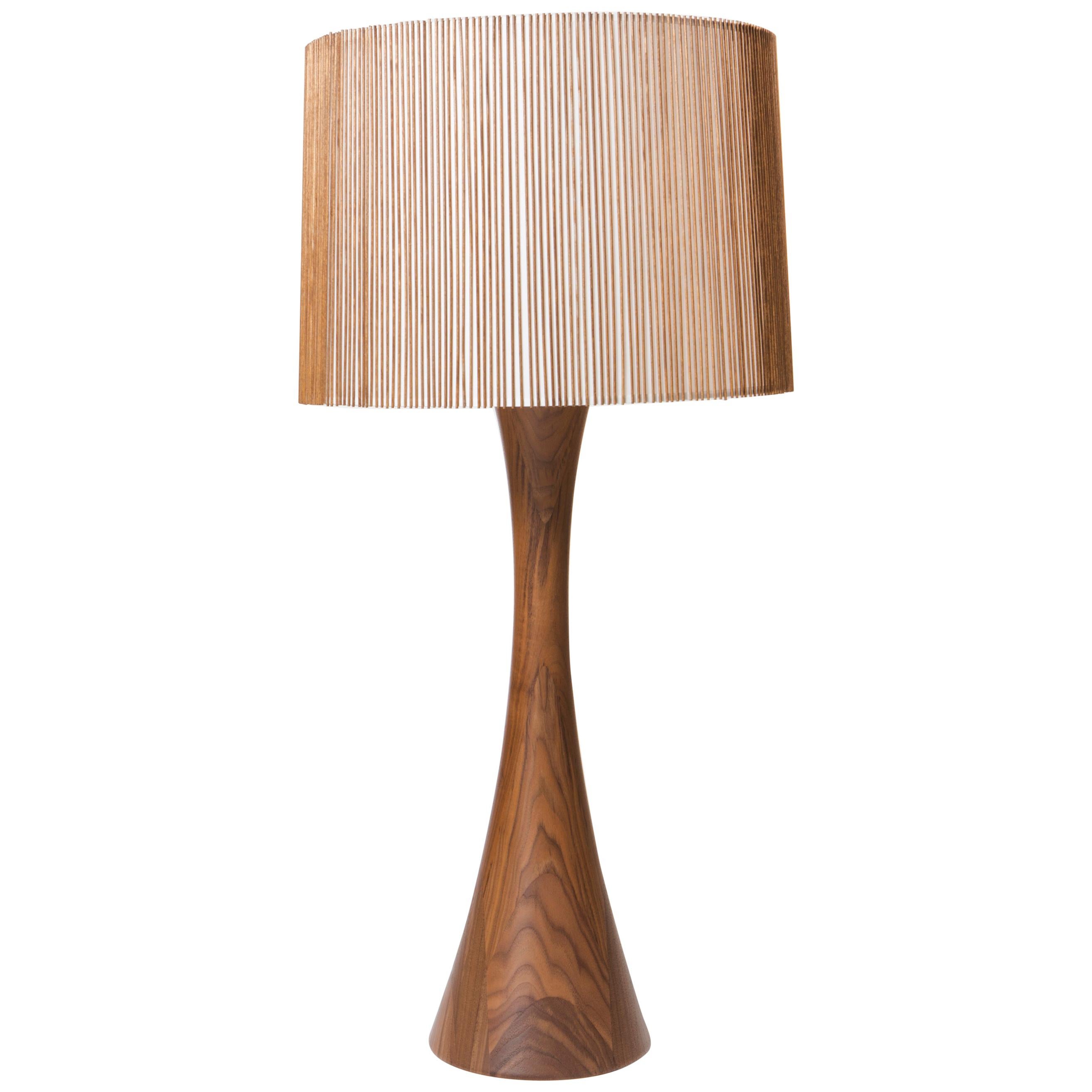 Walnut and Birch Hourglass Table Lamp by Mel Smilow