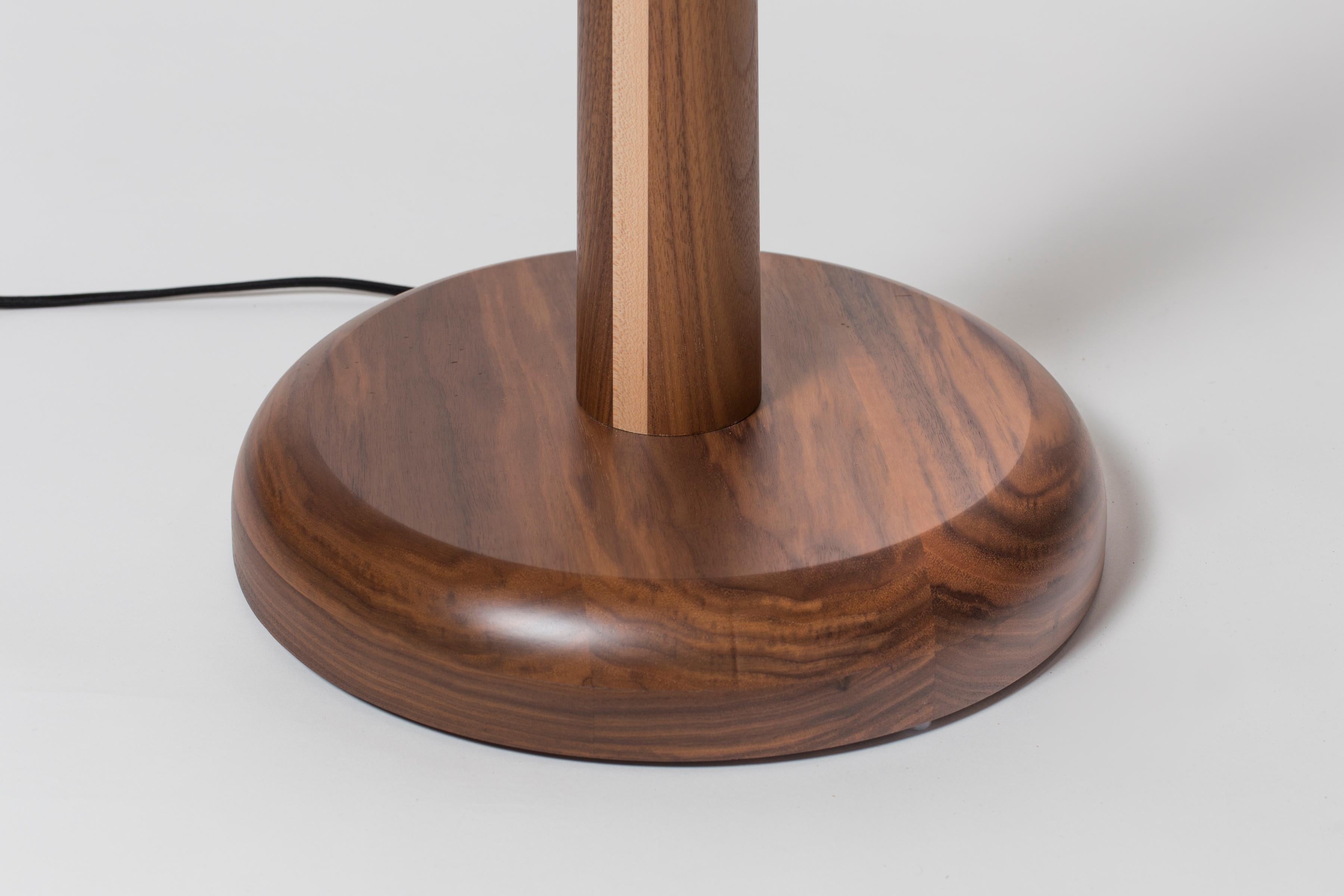 Turned Walnut and Birch Standing Floor Lamp by Mel Smilow For Sale