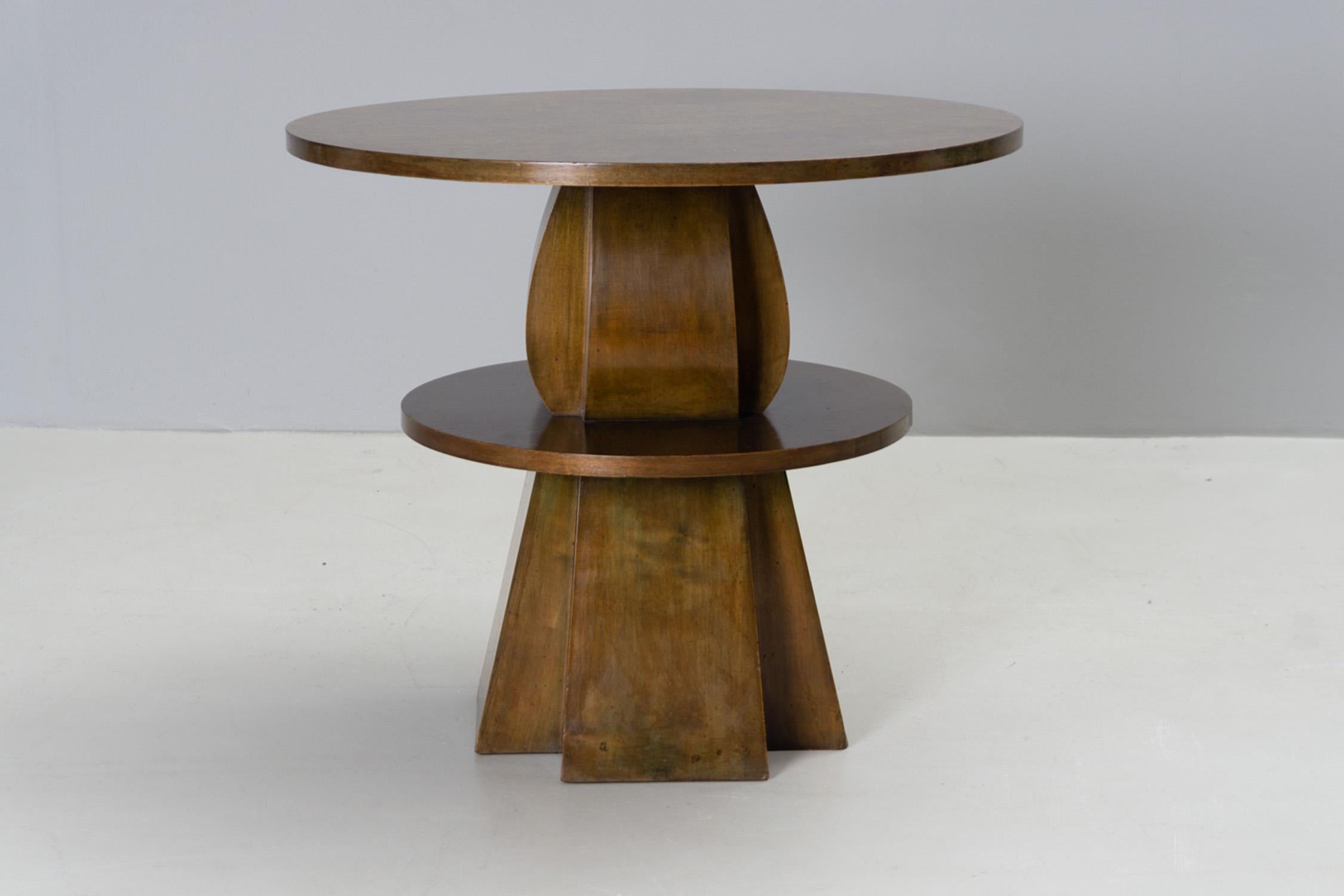 Modern Walnut and Birdseye Maple, Round Side Table, Giacomo Cometti, 1928