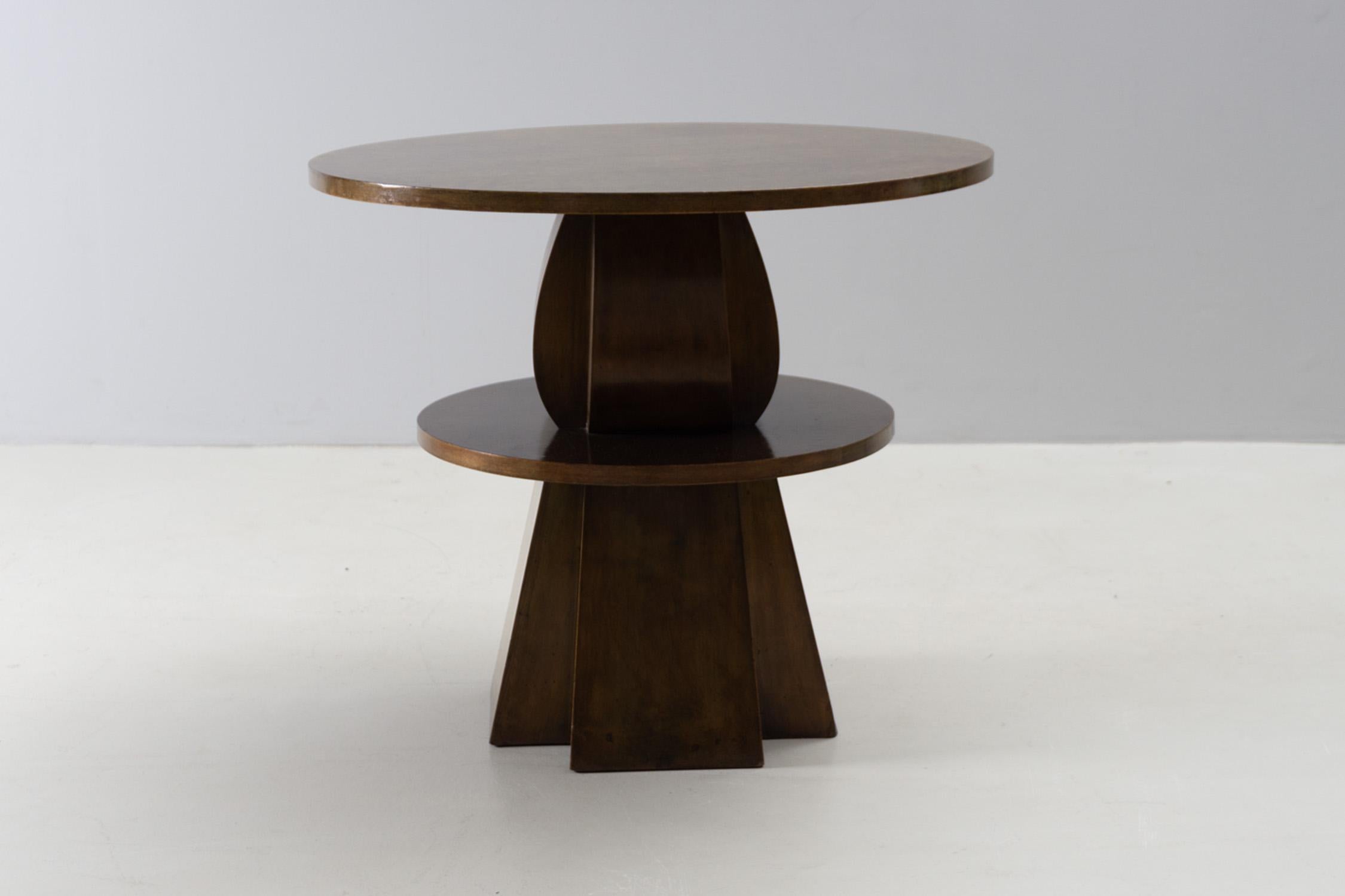 Italian Walnut and Birdseye Maple, Round Side Table, Giacomo Cometti, 1928