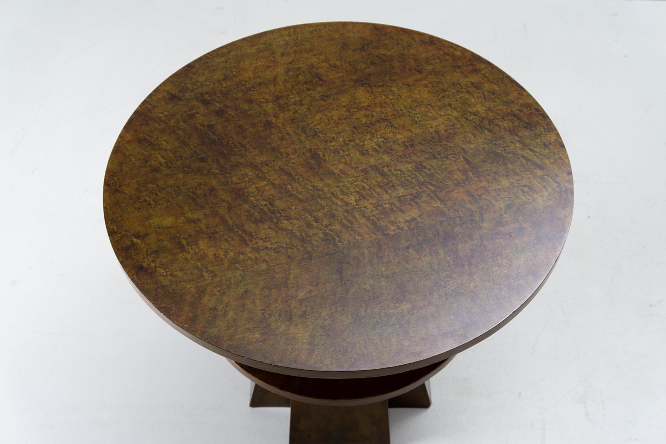 Stained Walnut and Birdseye Maple, Round Side Table, Giacomo Cometti, 1928