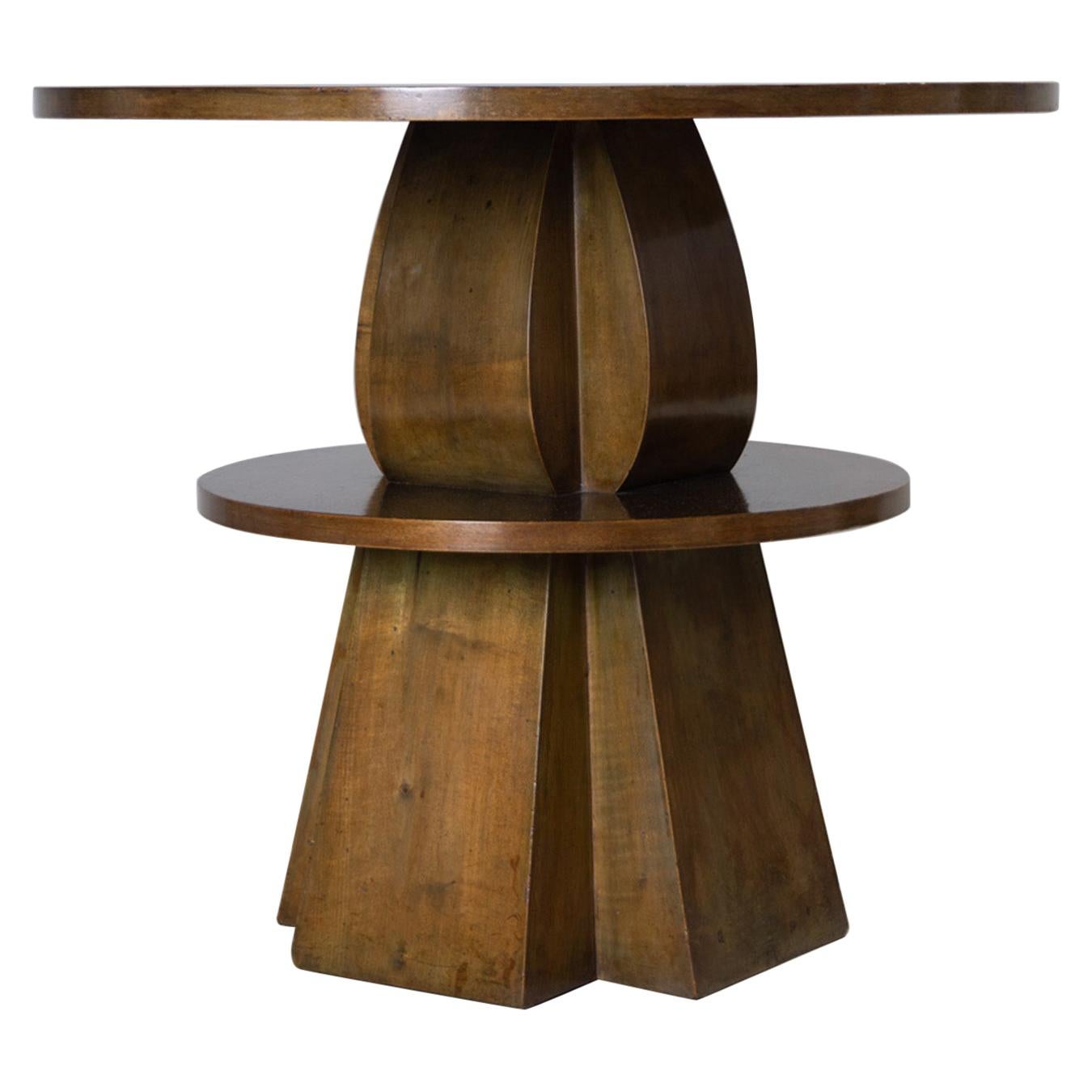 Walnut and Birdseye Maple, Round Side Table, Giacomo Cometti, 1928
