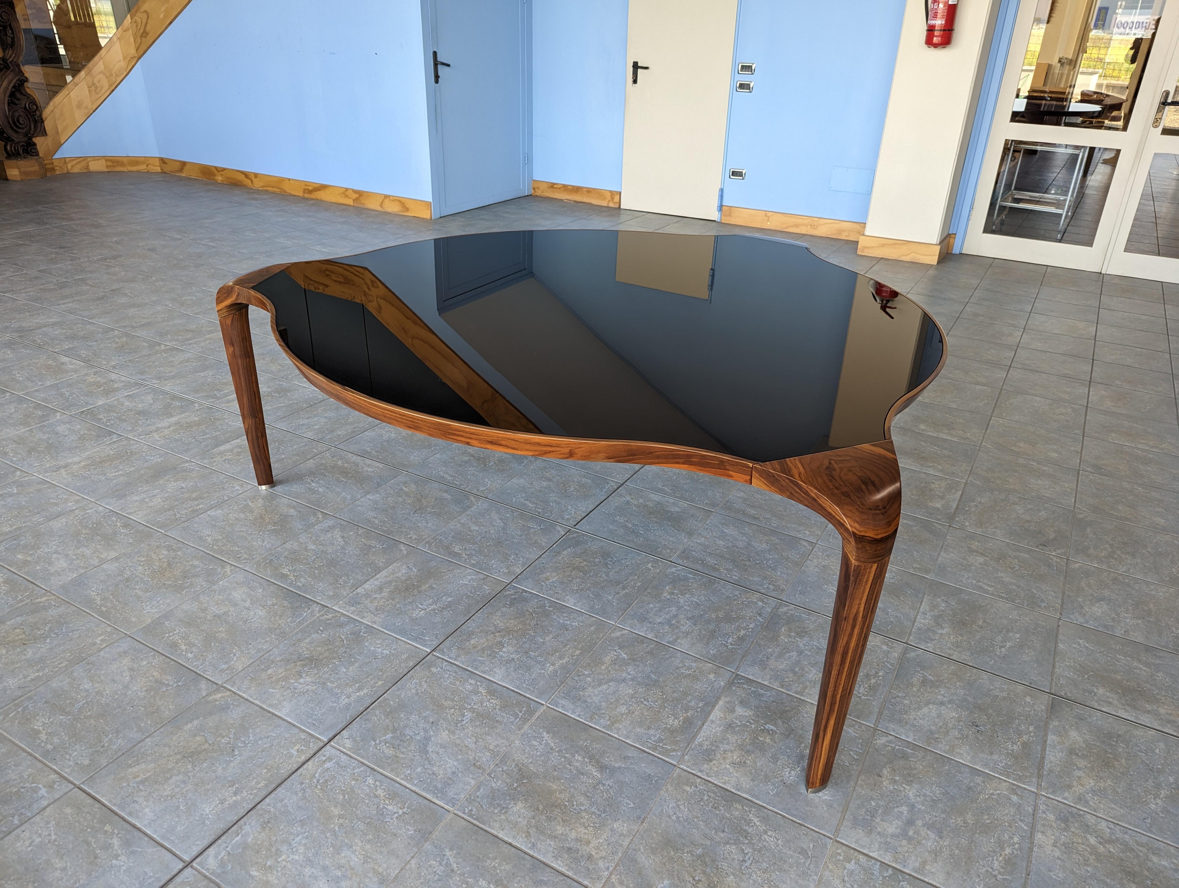 Walnut and Black Glass Round “ Erasmo”Table of Italian Manufacture, by Giorgetti 9