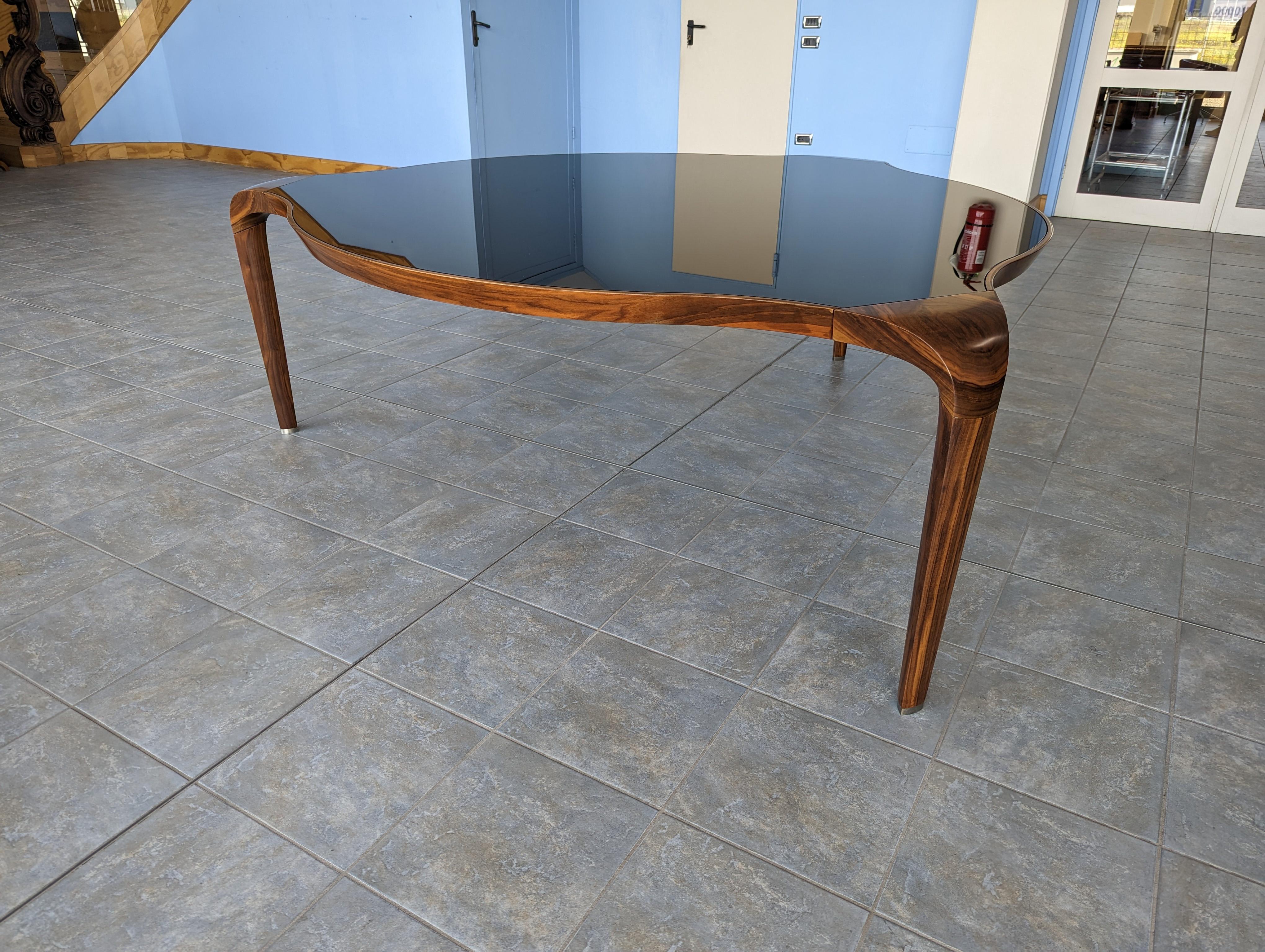 Walnut and Black Glass Round “ Erasmo”Table of Italian Manufacture, by Giorgetti 9