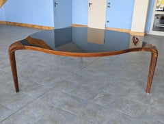 Walnut and Black Glass Round “ Erasmo”Table of Italian Manufacture, by Giorgetti