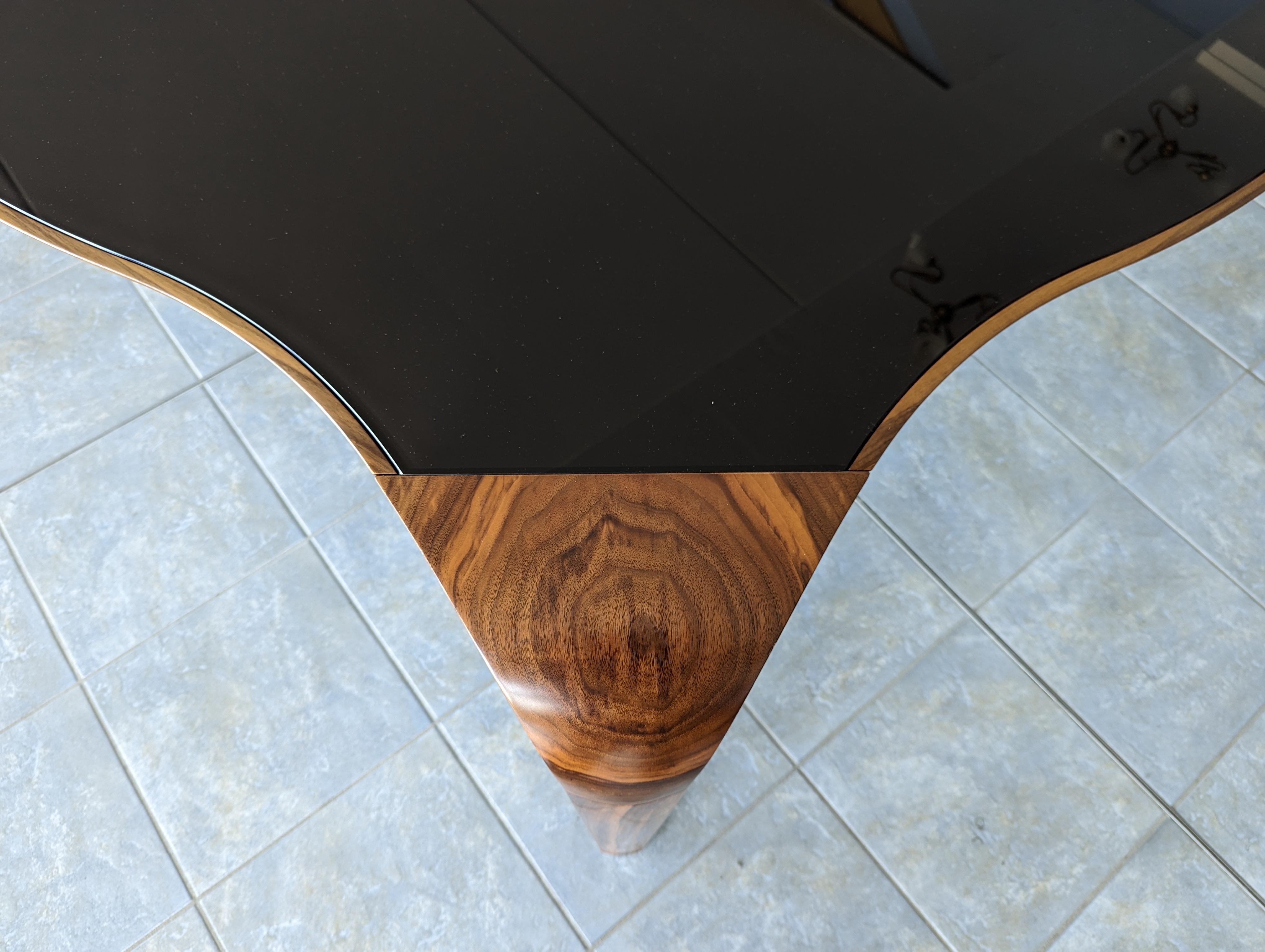 Walnut and Black Glass Round “ Erasmo”Table of Italian Manufacture, by Giorgetti 2