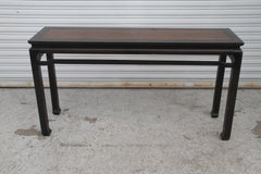 Walnut and Black Lacquer Chin Hua Console Table with Ming Style Legs