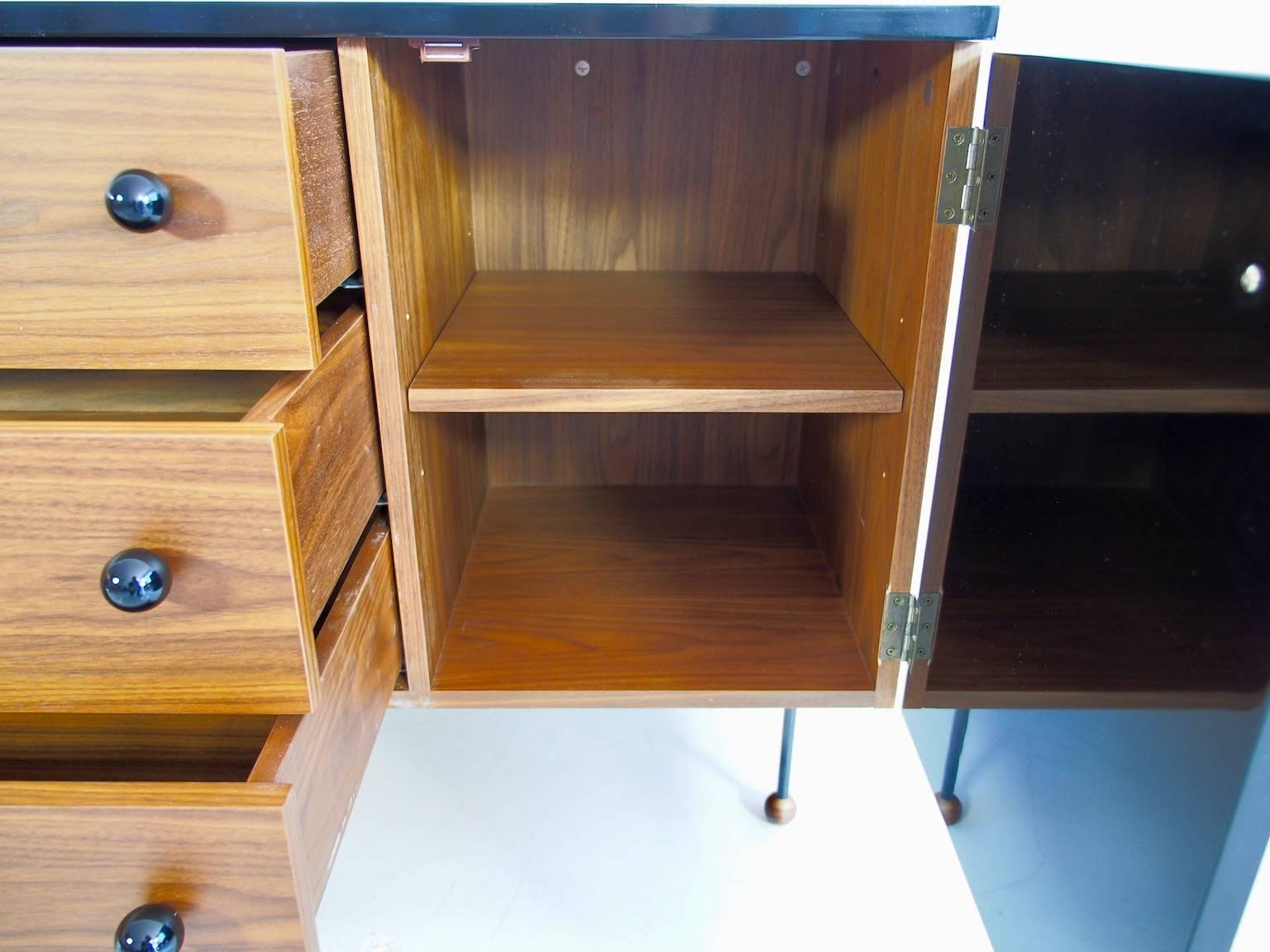 European Walnut and Black Laminate Grossman Dresser with Three Drawers