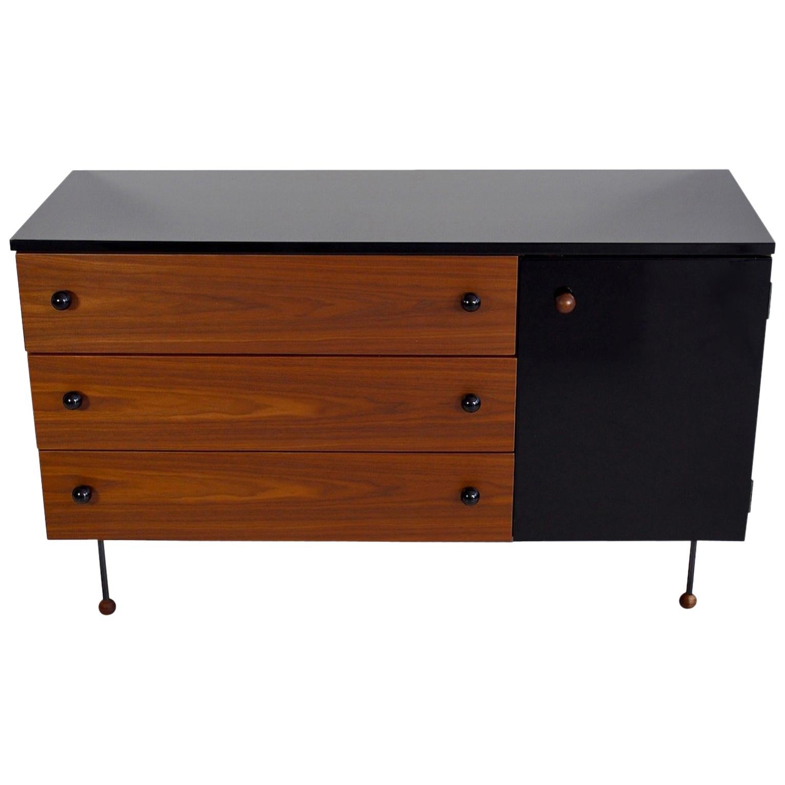 Walnut and Black Laminate Grossman Dresser with Three Drawers